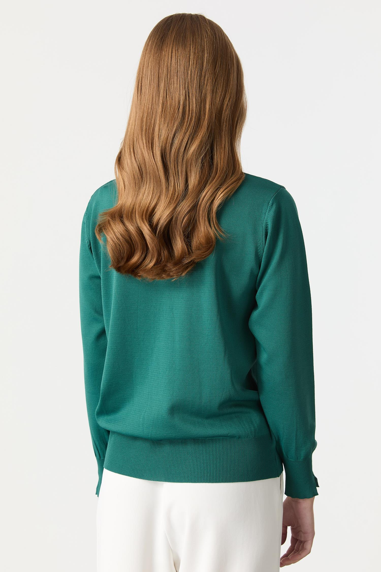 Biye Detaylı Basic Triko Kazak-ZÜMRÜT