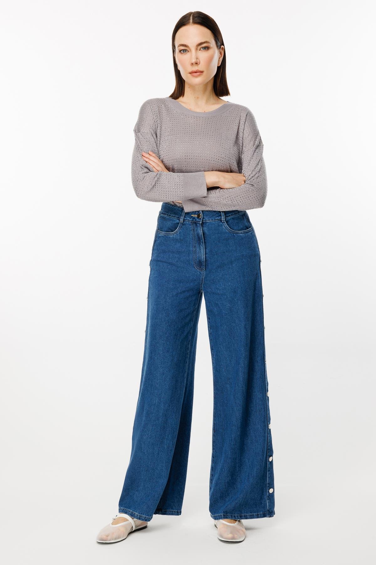 Bol Paça Kenarları Düğme Detaylı Kot Pantolon - LACI