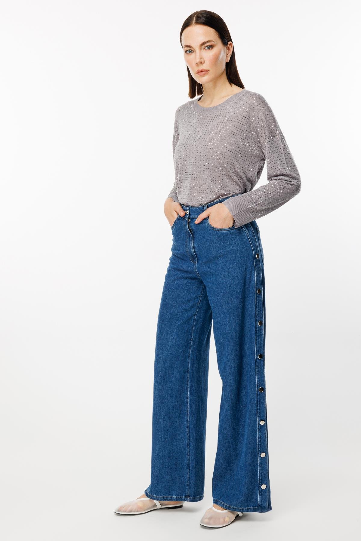 Bol Paça Kenarları Düğme Detaylı Kot Pantolon - LACI