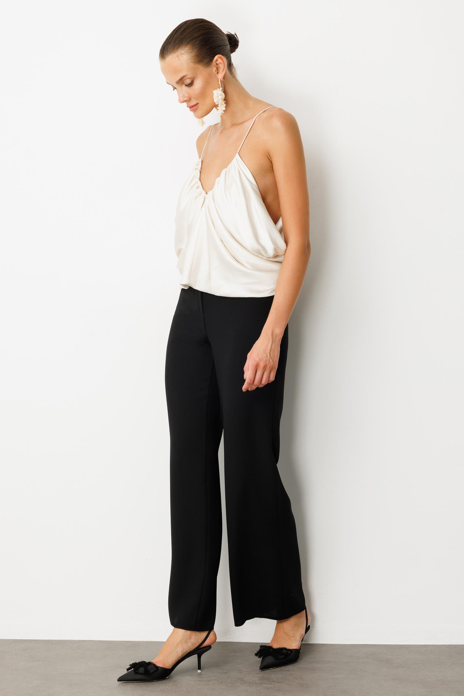 Bol Paça Krep Pantolon-SİYAH