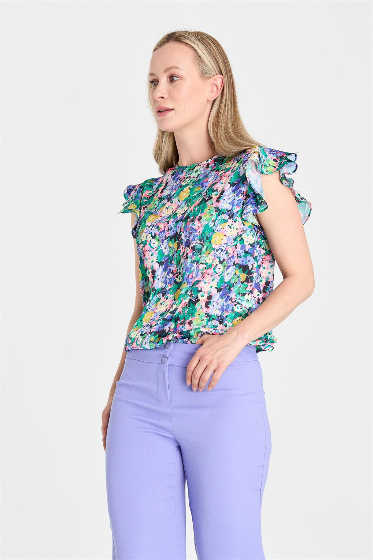 Bol Paça Krep Saten Klasik Pantolon - LILA
