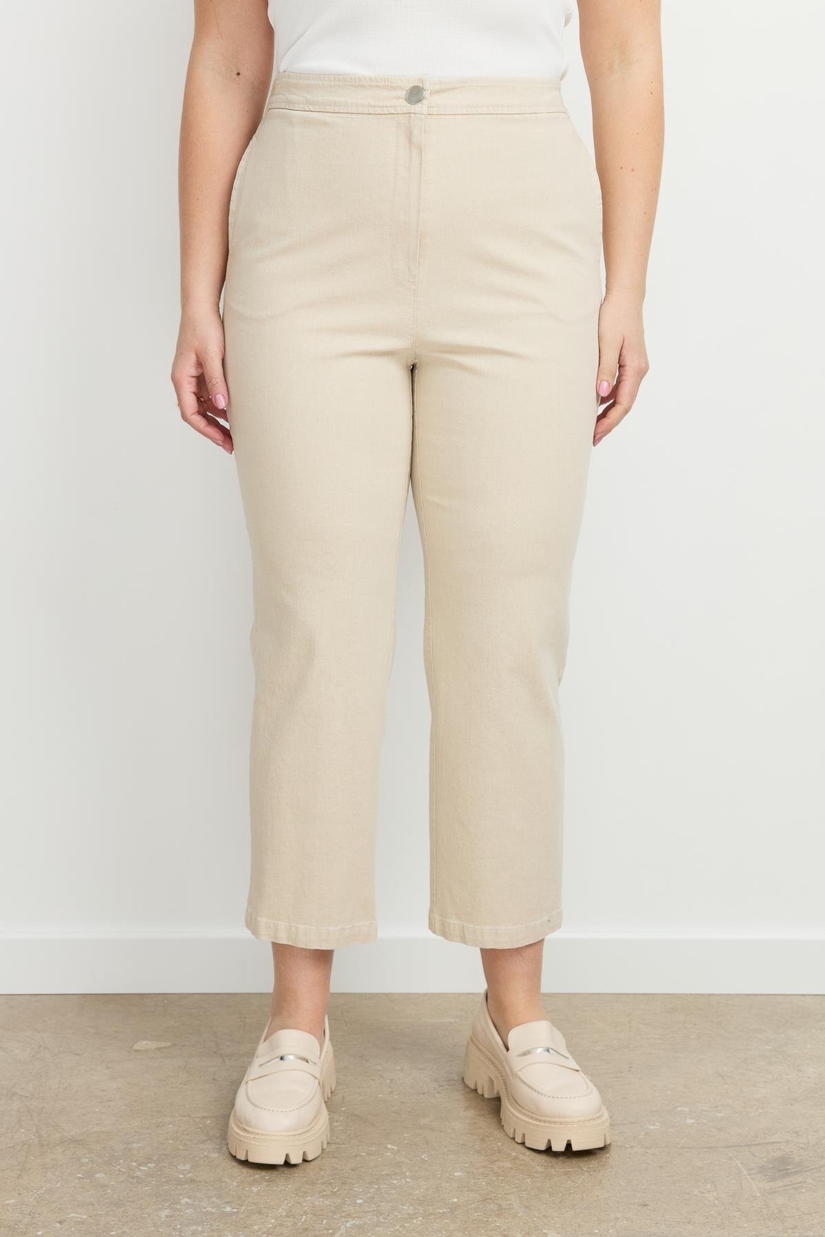 Büyük Beden Arkası Lastik Kot Pantolon-BEJ