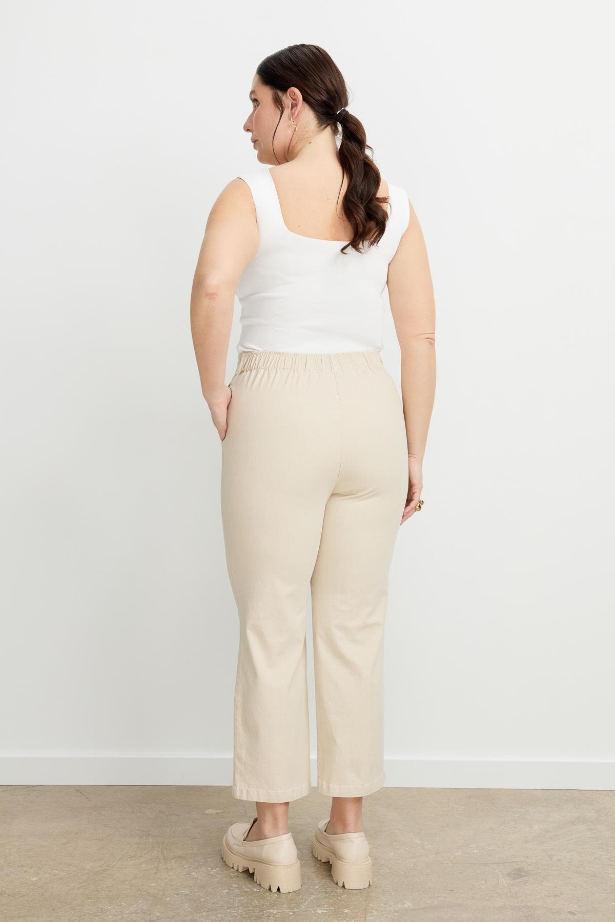 Büyük Beden Arkası Lastik Kot Pantolon-BEJ