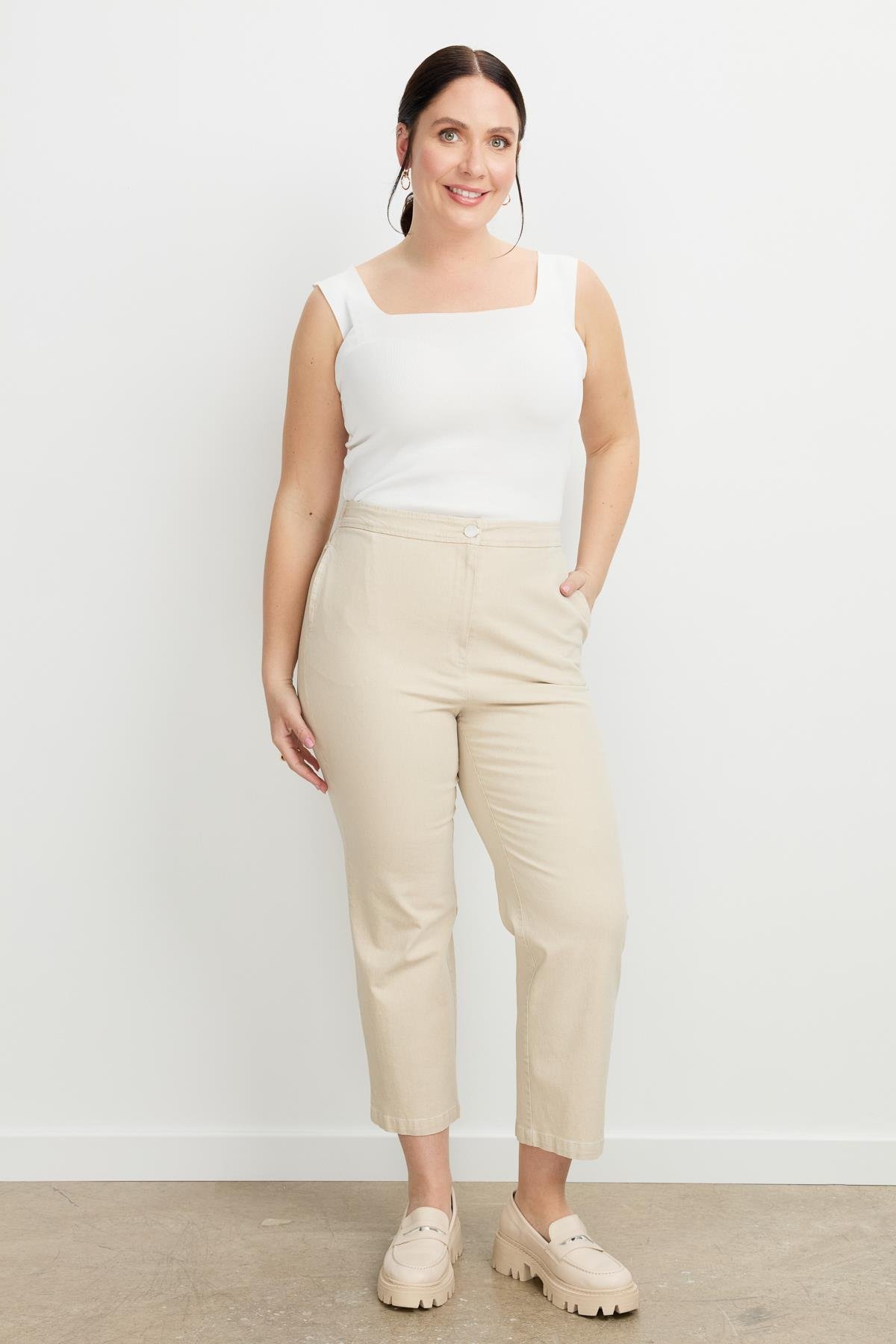 Büyük Beden Arkası Lastik Kot Pantolon-BEJ
