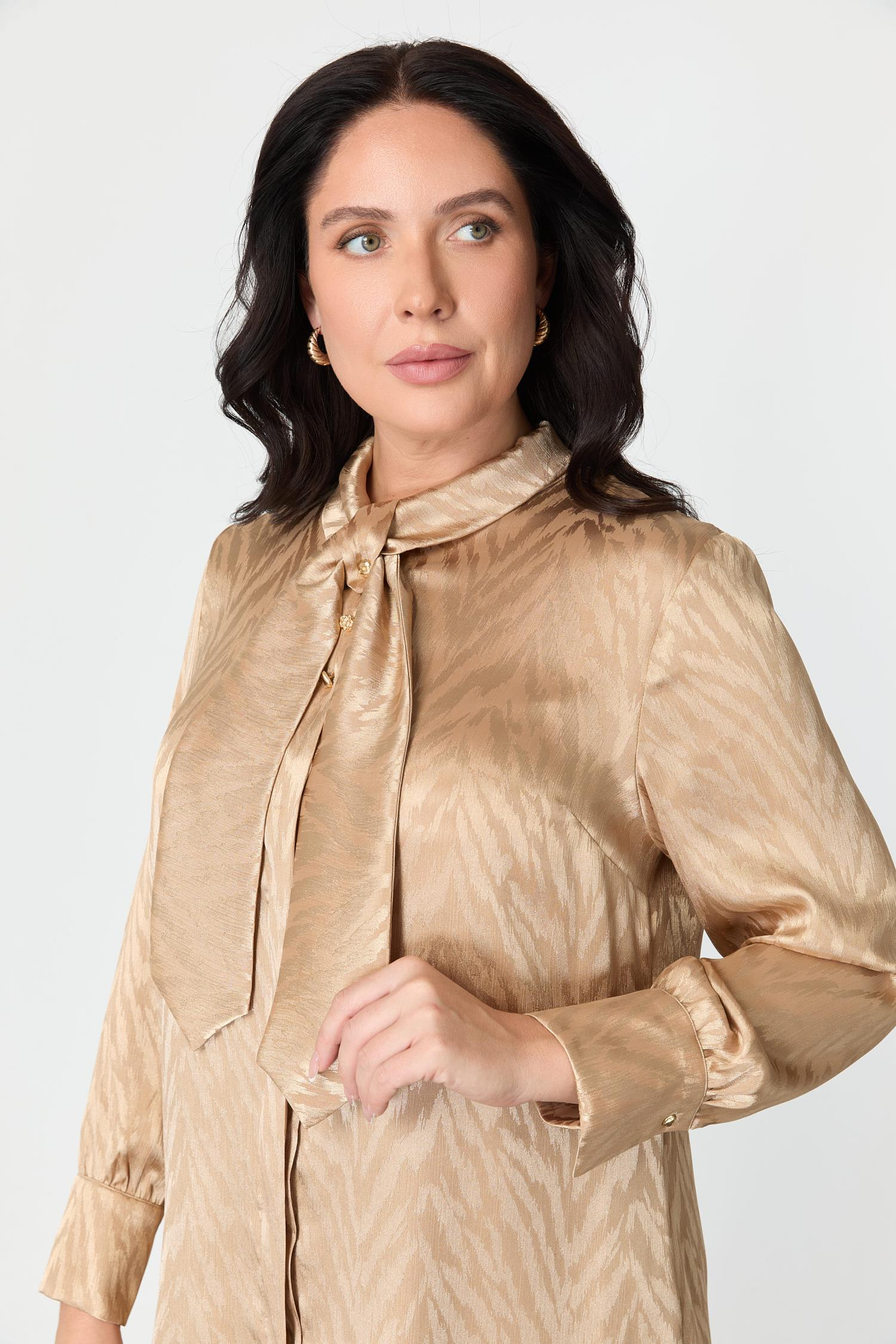 Büyük Beden Bağlama Detaylı Tunik Gömlek-