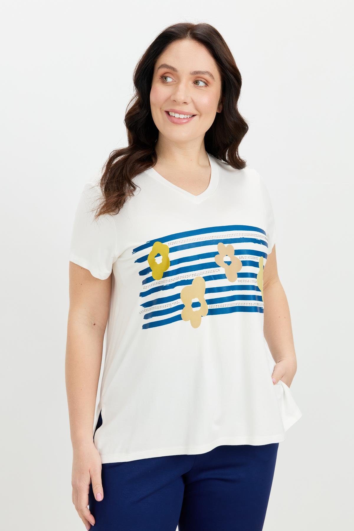 Büyük Beden Baskı Detay Bluz-KEMIK