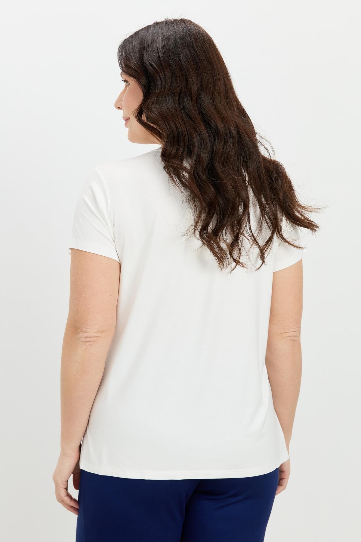 Büyük Beden Baskı Detay Bluz-KEMIK