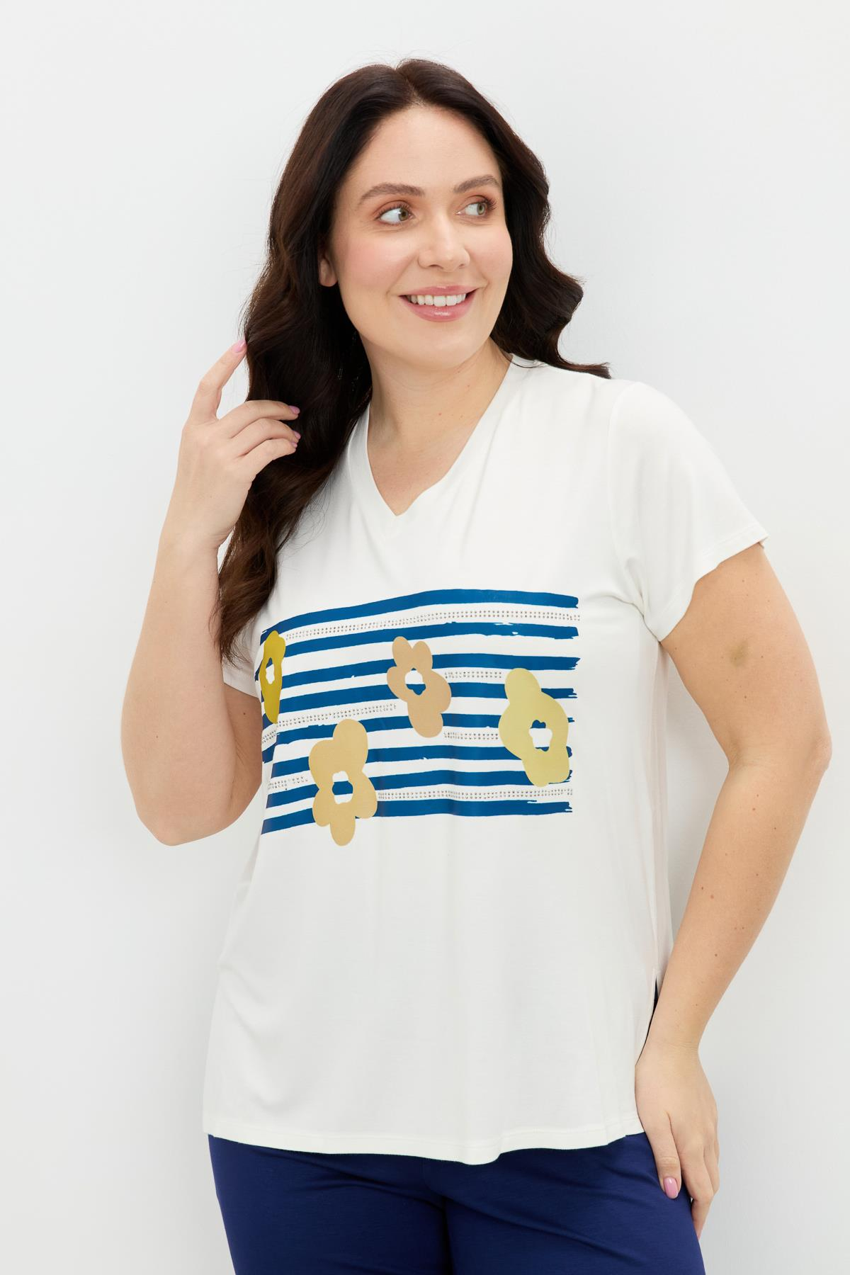 Büyük Beden Baskı Detay Bluz-KEMIK