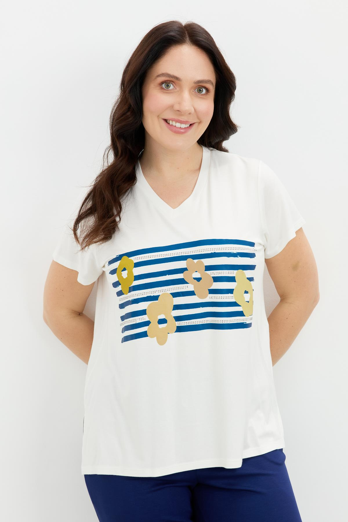 Büyük Beden Baskı Detay Bluz-KEMIK