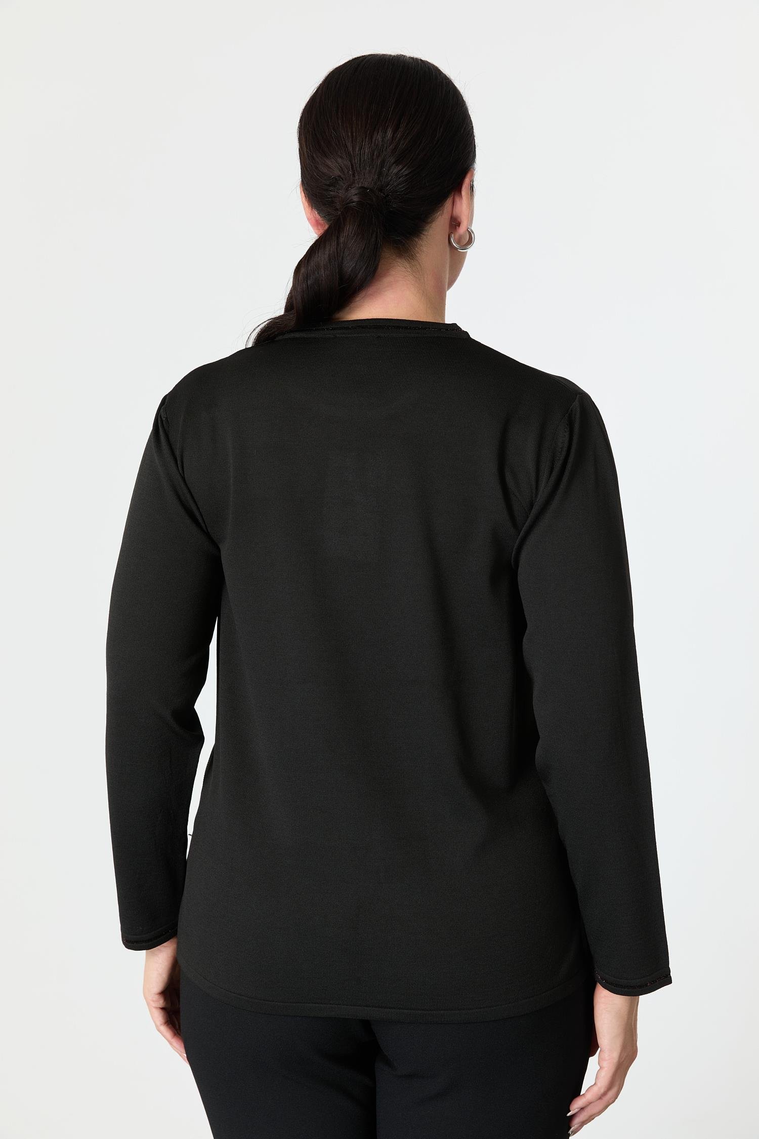 Büyük Beden Baskı Detaylı Triko Kazak-SİYAH