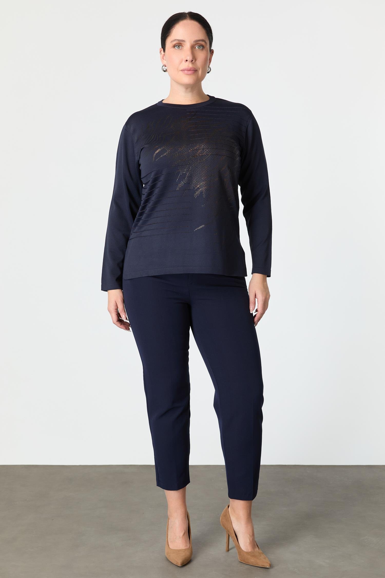 Büyük Beden Baskılı Triko Kazak-LACI