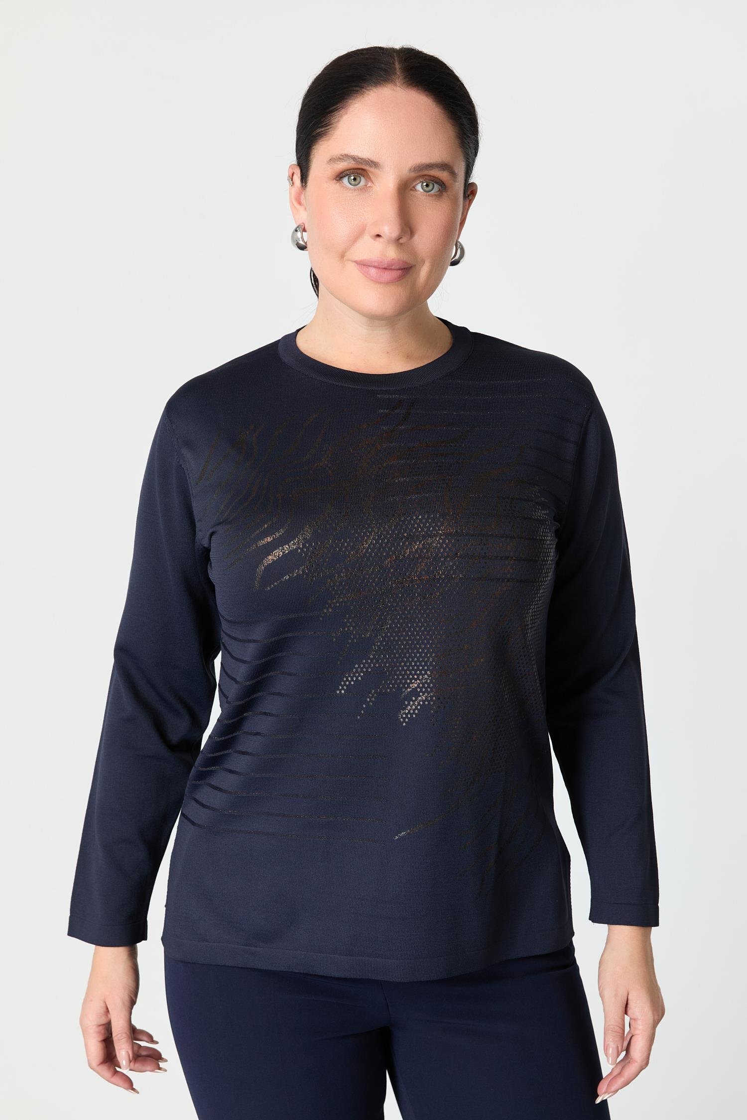 Büyük Beden Baskılı Triko Kazak-LACI