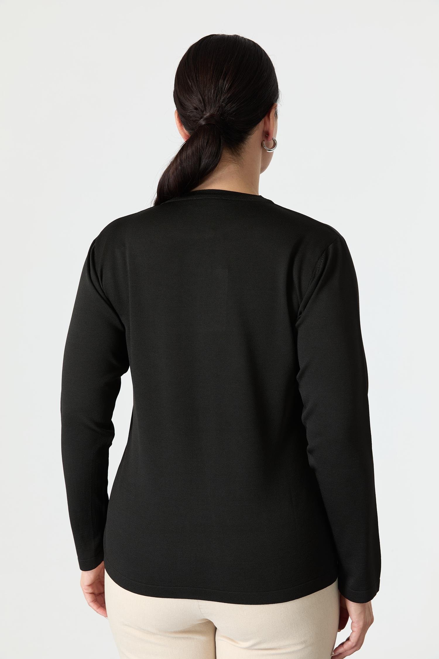 Büyük Beden Baskılı Triko Kazak-SİYAH