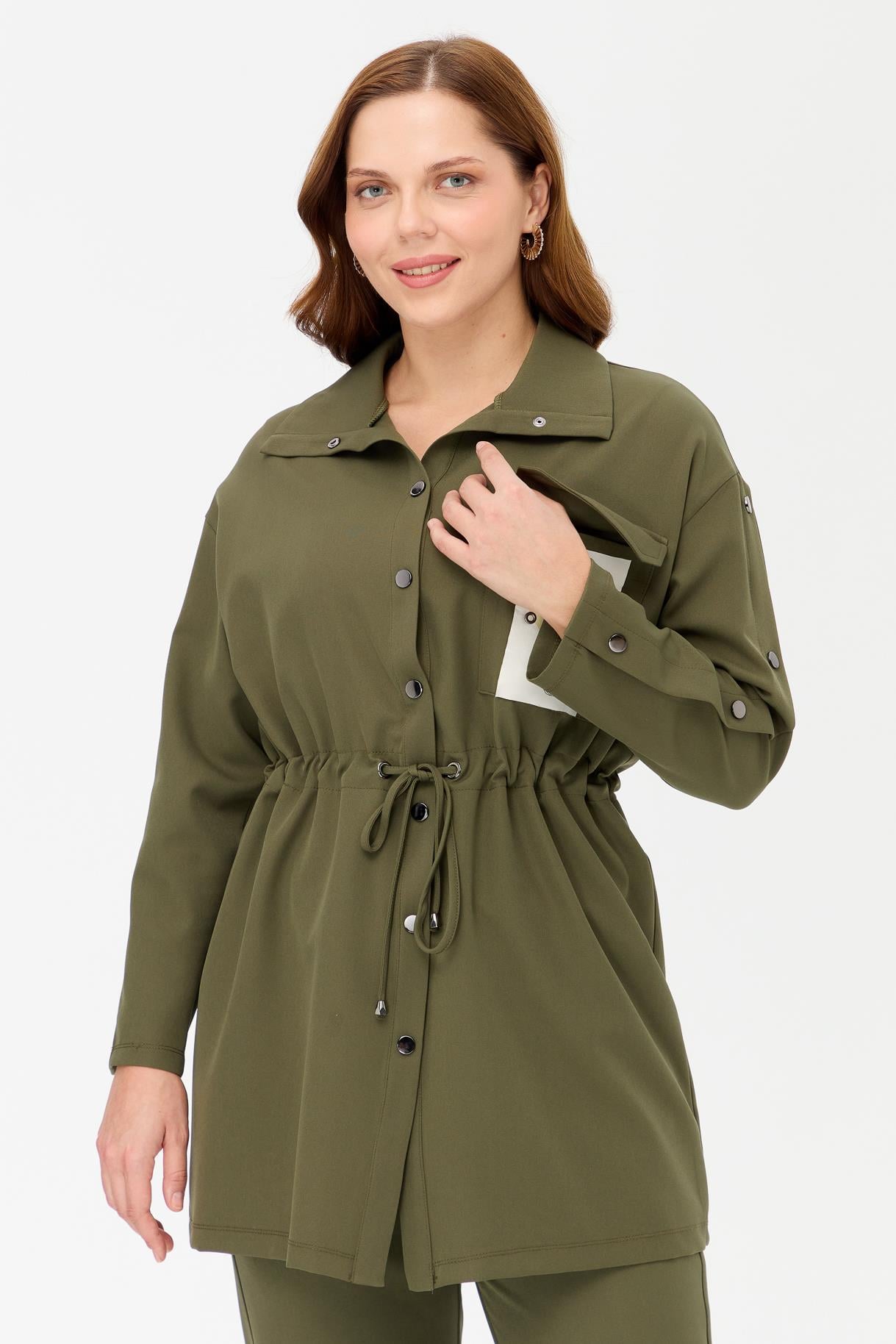 Büyük Beden Beli Büzgülü Tunik - A.YESIL