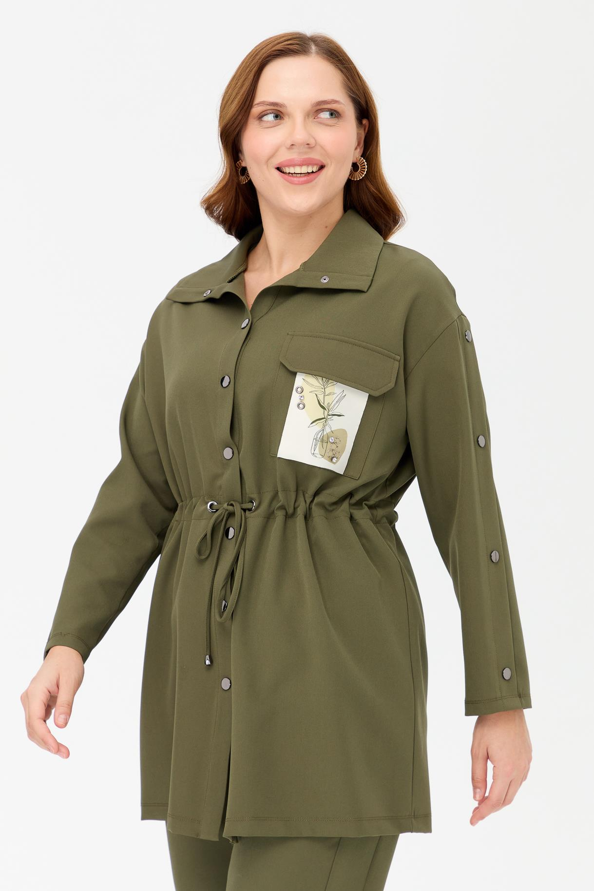 Büyük Beden Beli Büzgülü Tunik - A.YESIL