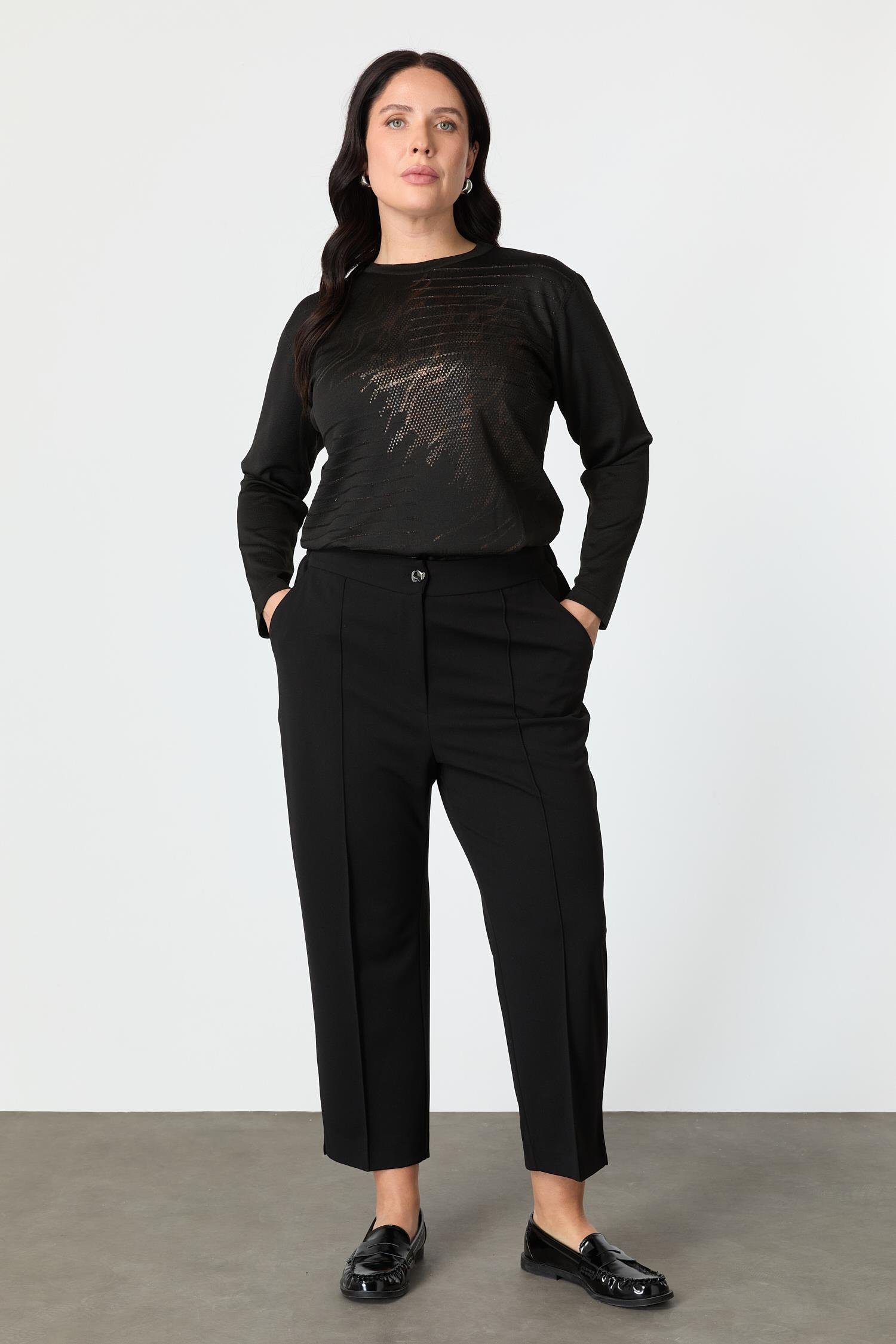 Büyük Beden Beli Lastikli Pantolon-SİYAH