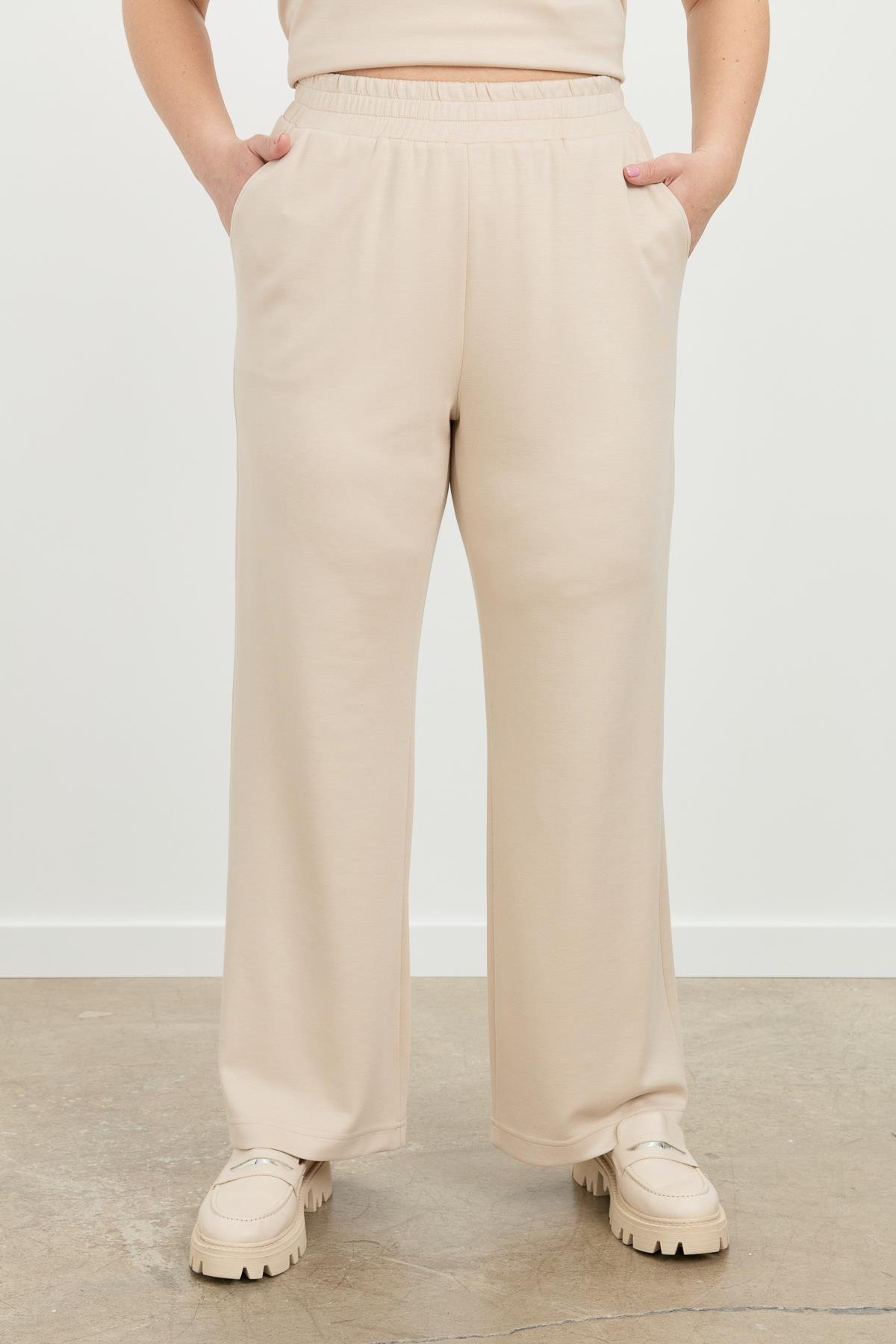 Büyük Beden Bol Paça Eşofman Pantolon-BEJ