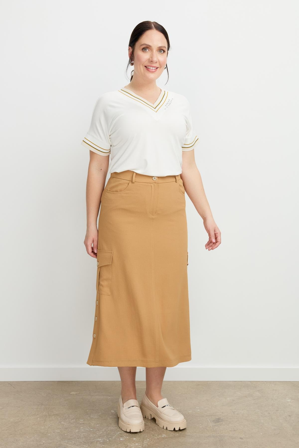 Büyük Beden Cep Detay Etek-CAMEL