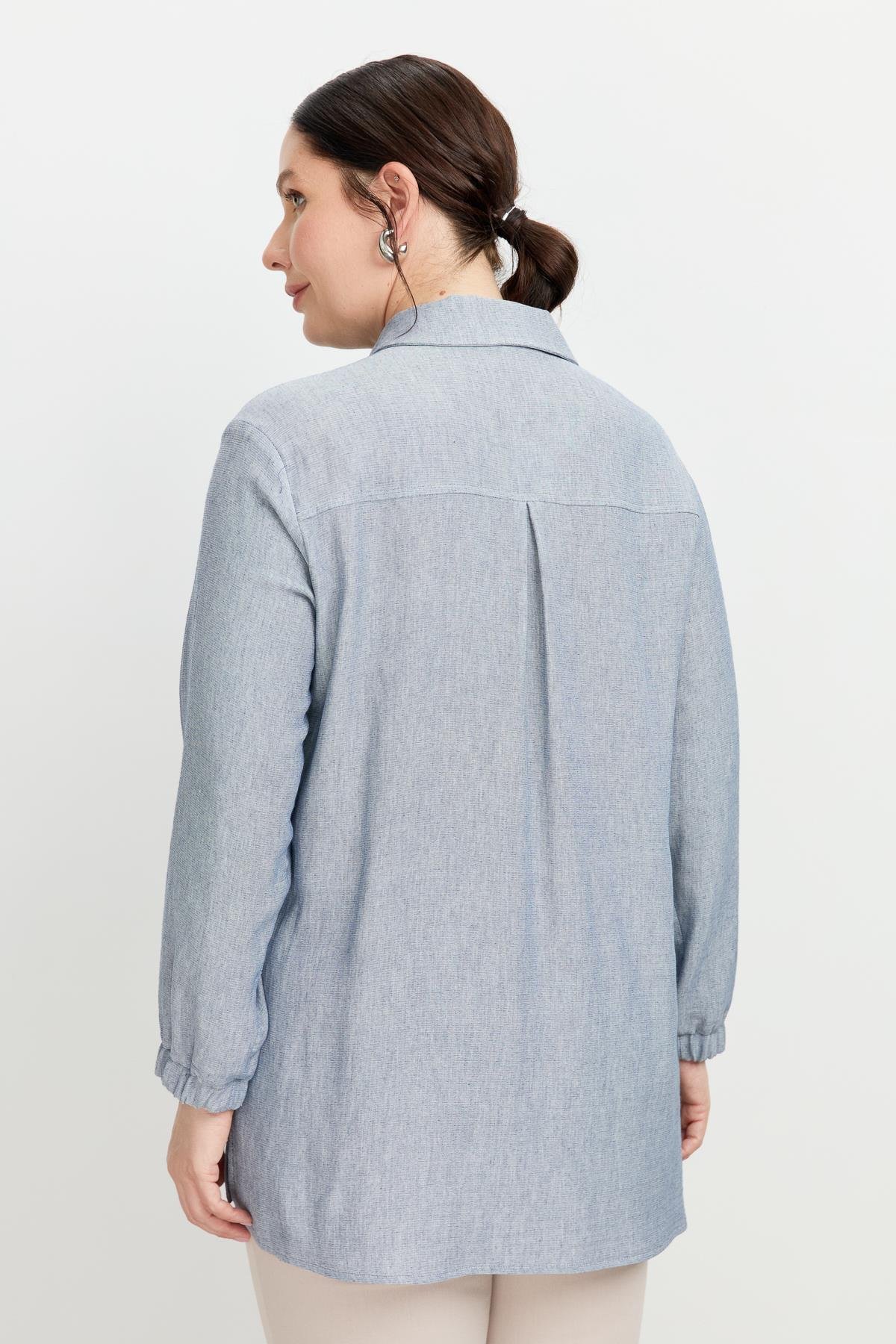 Büyük Beden Cep Detay Gömlek-MAVİ