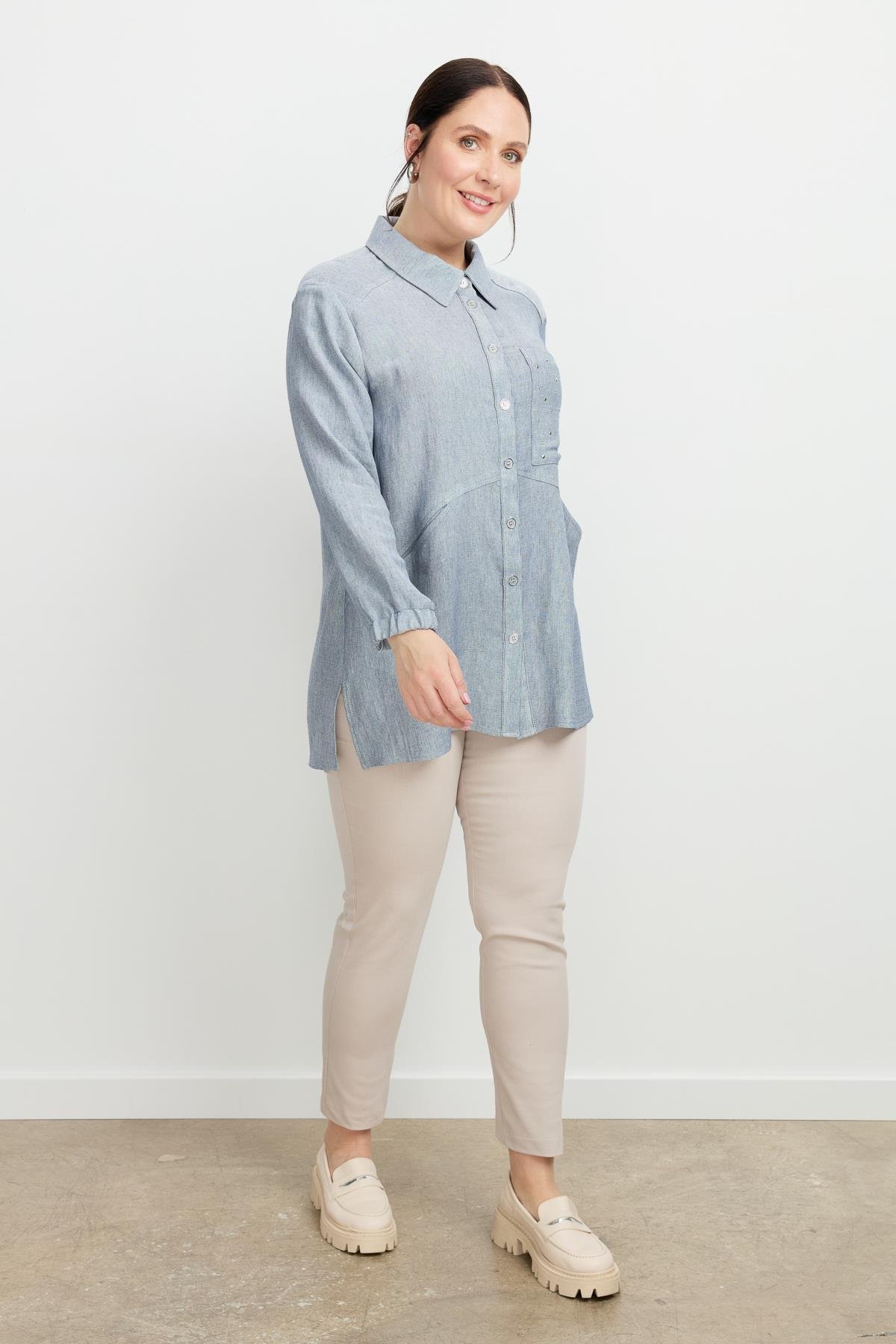 Büyük Beden Cep Detay Gömlek-MAVİ