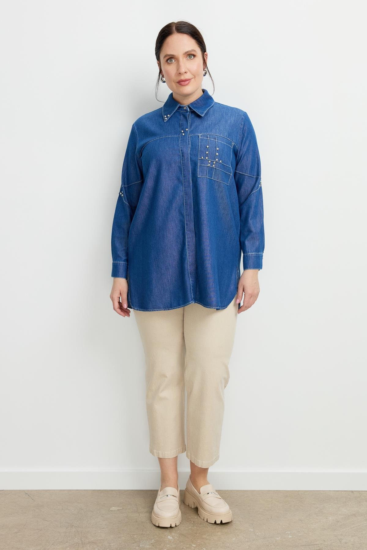 Büyük Beden Cep Detay Kot Tunik-LACI