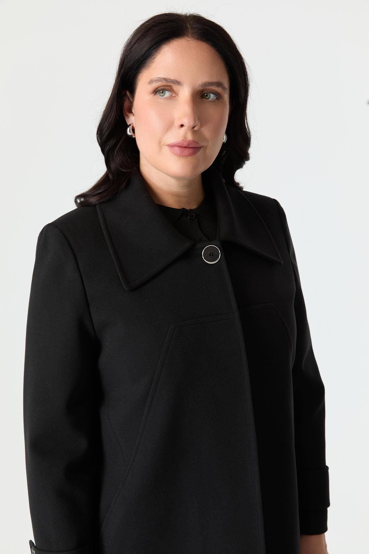 Büyük Beden Cep Detaylı Kaban-SİYAH