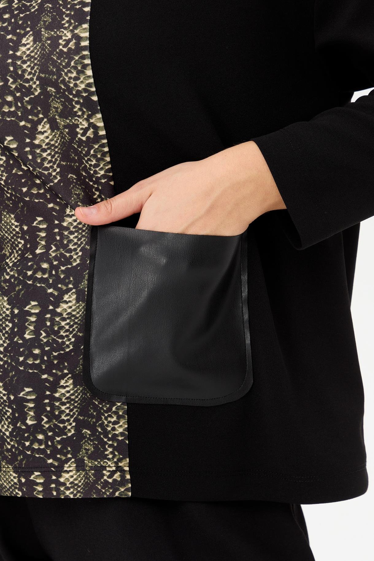 Büyük Beden Cepli Desenli Bluz - YEŞİL