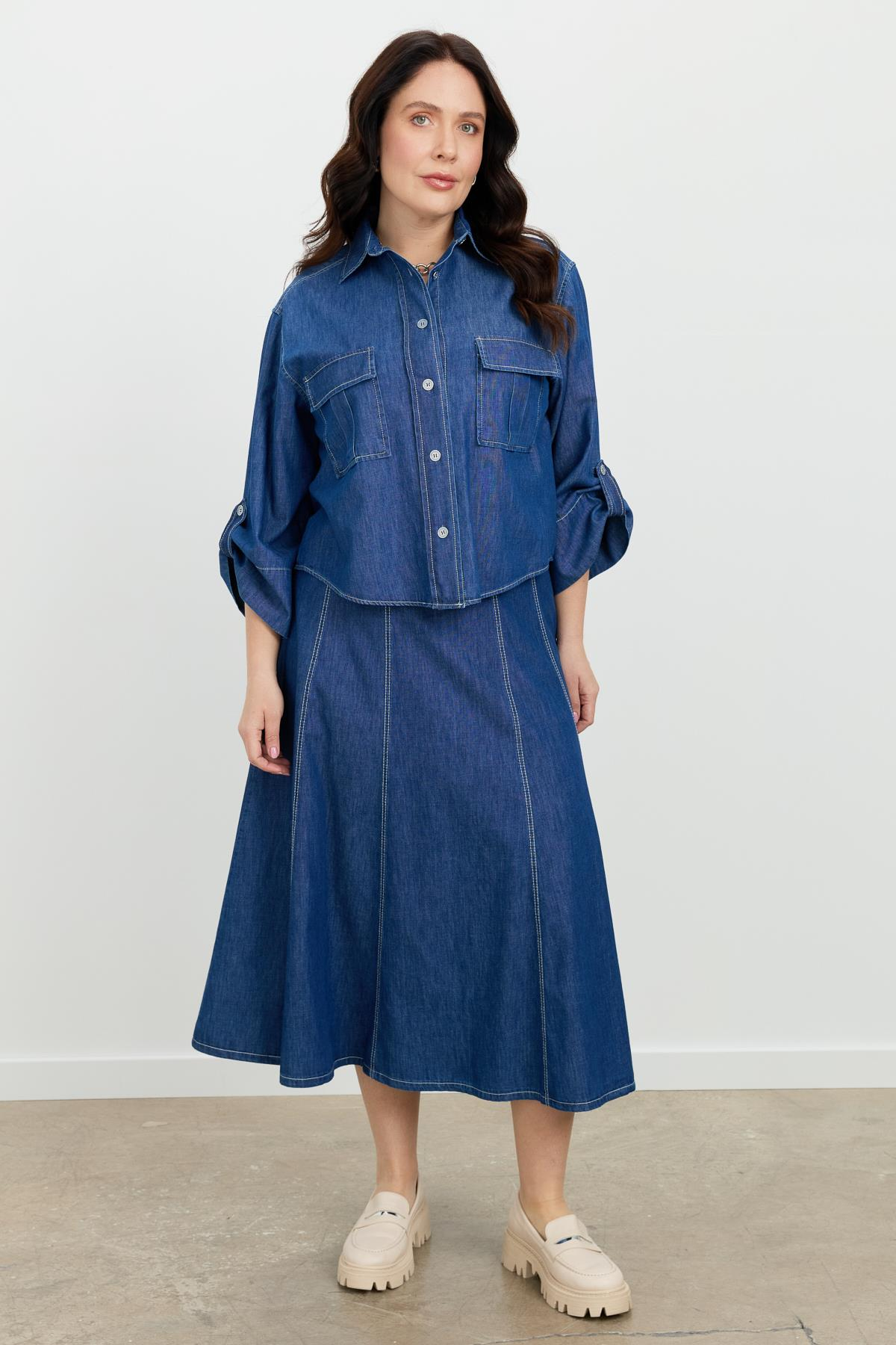 Büyük Beden Cepli Kot Gömlek-LACI