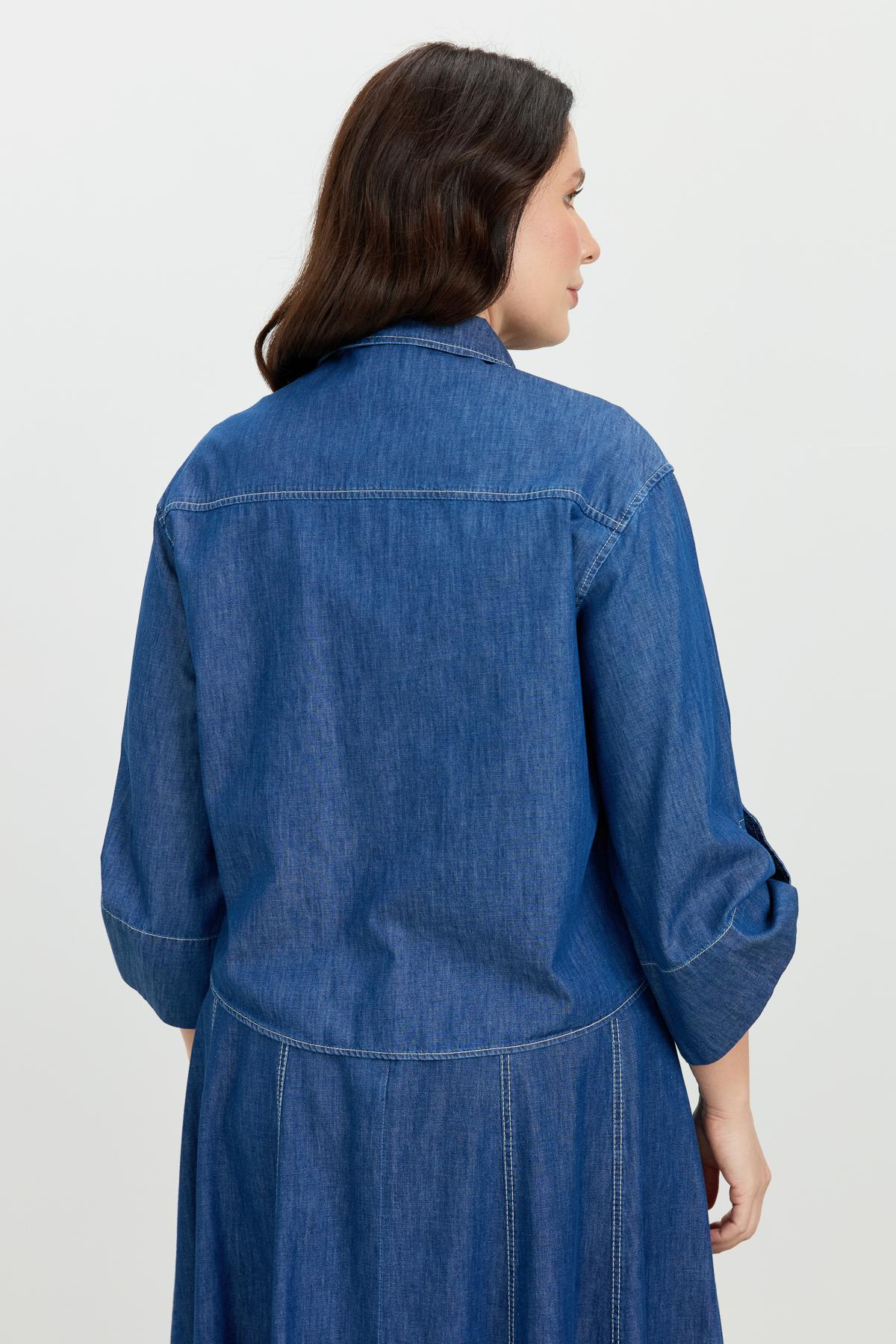 Büyük Beden Cepli Kot Gömlek-LACI