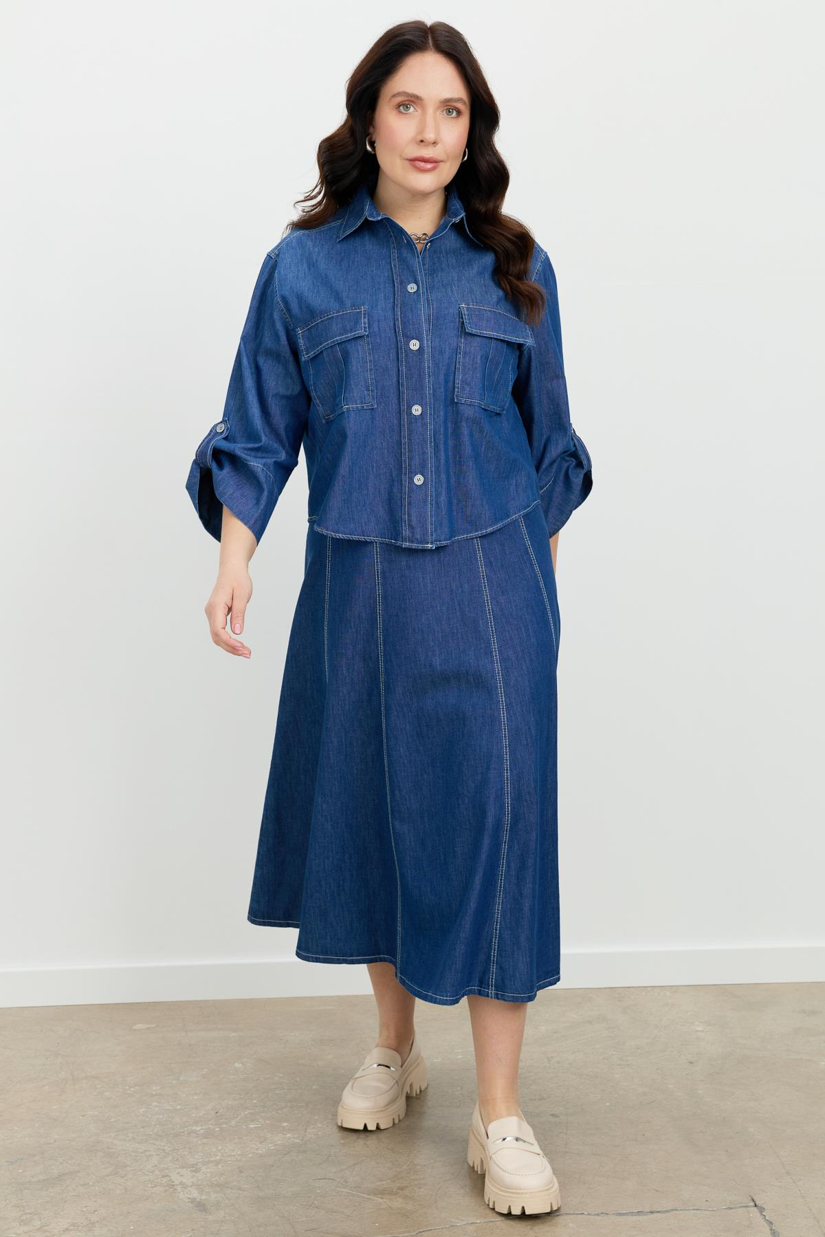 Büyük Beden Cepli Kot Gömlek-LACI