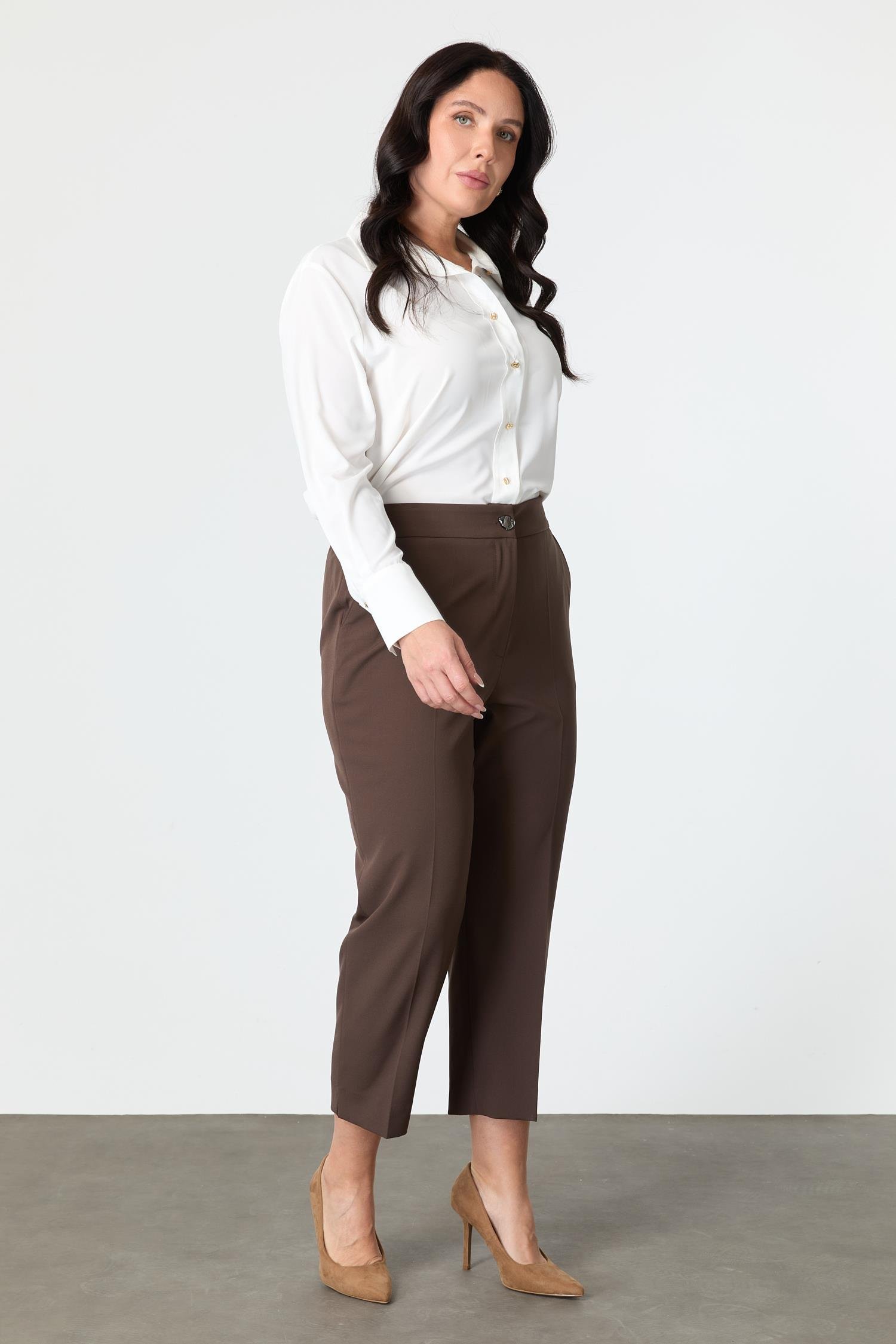 Büyük Beden Cepli Pantolon-KAHVE