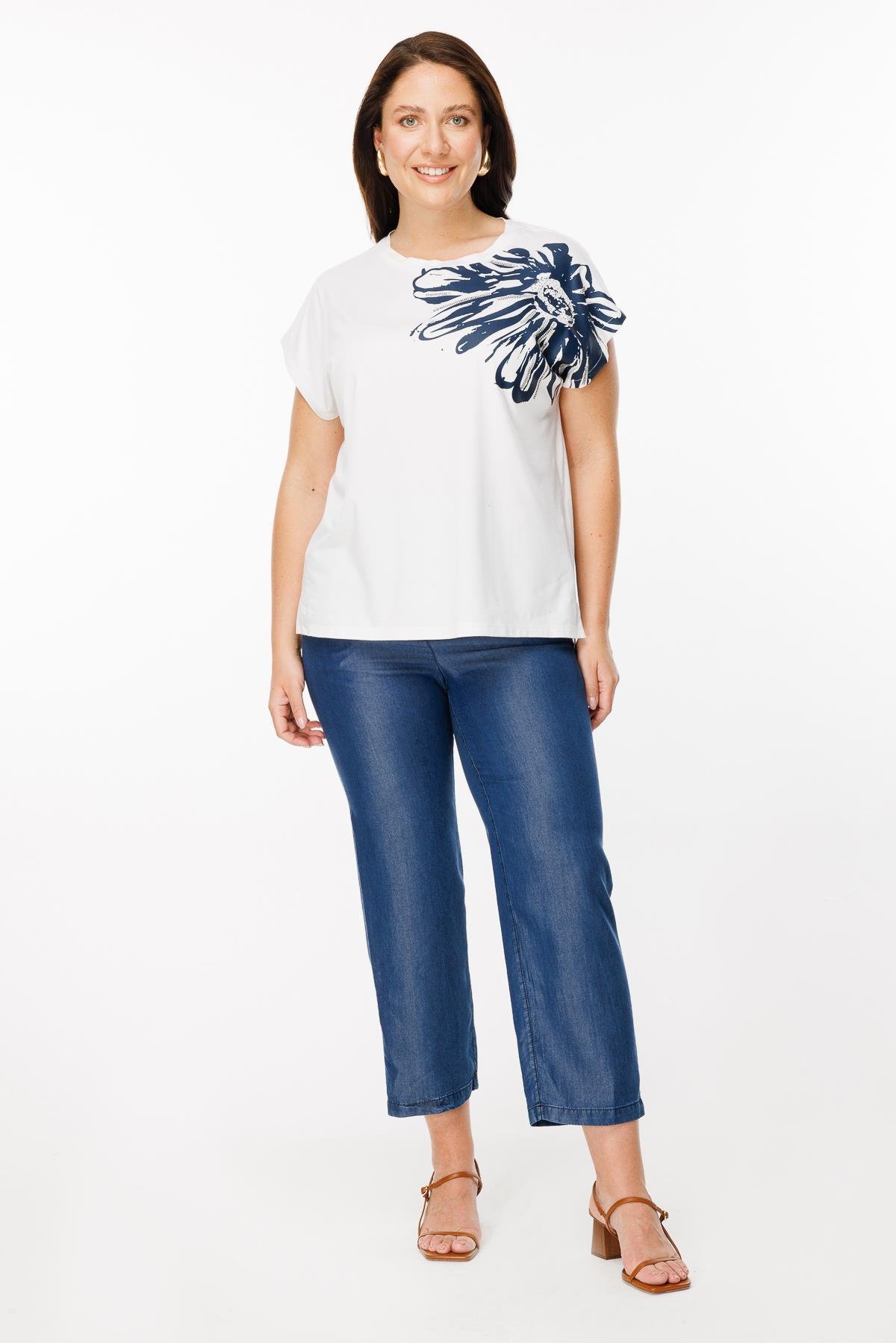 Büyük Beden Çiçek Baskılı Bluz - KEMIK