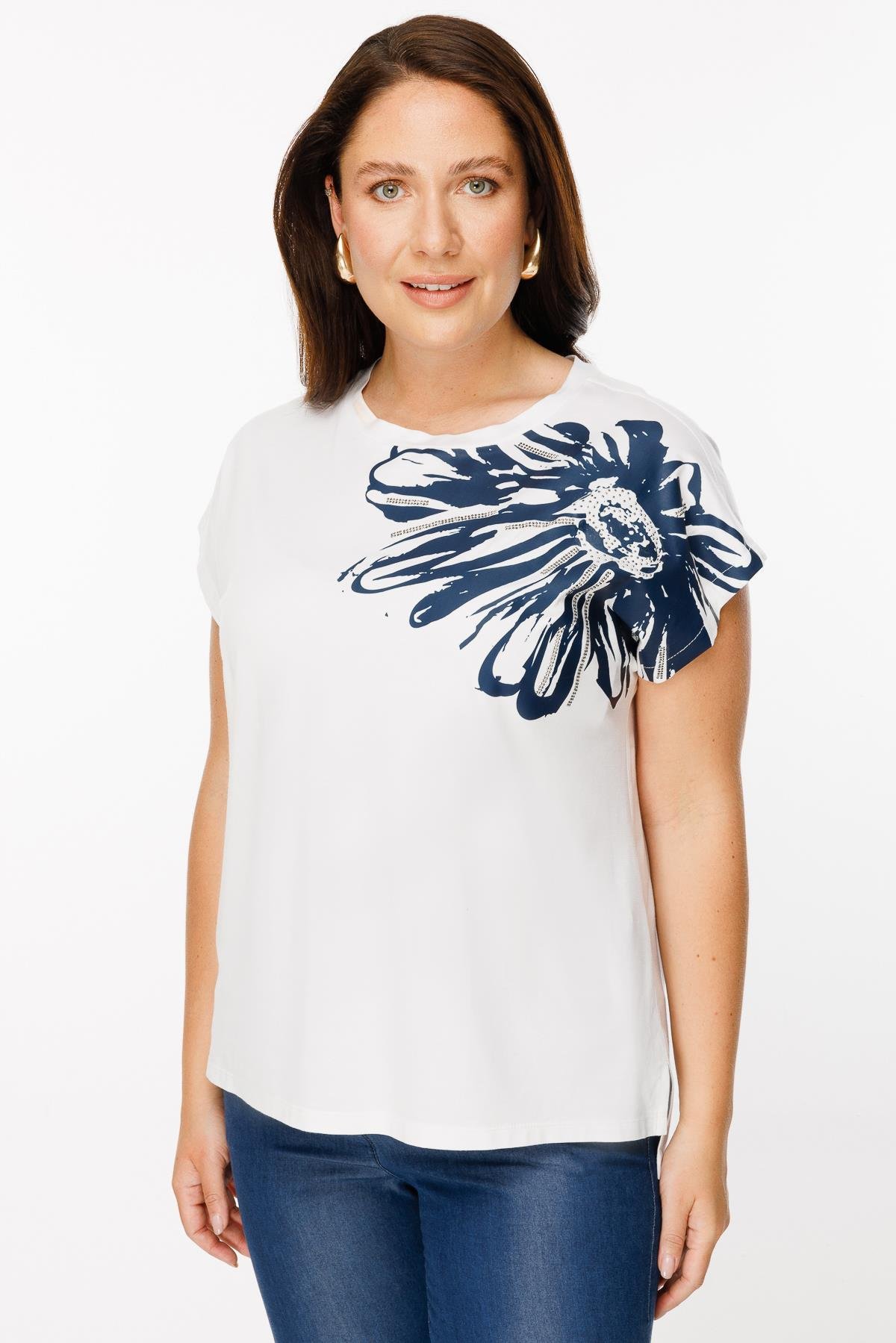 Büyük Beden Çiçek Baskılı Bluz - KEMIK