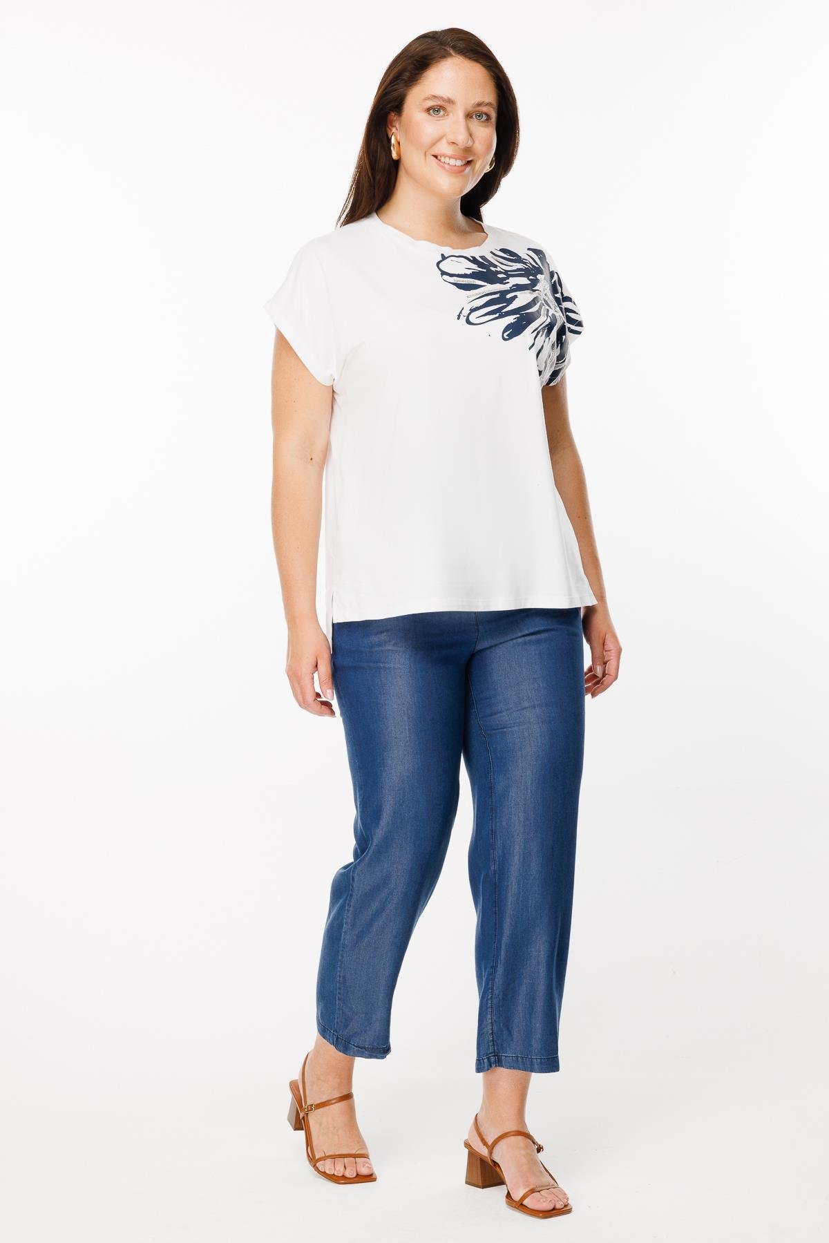 Büyük Beden Çiçek Baskılı Bluz - KEMIK