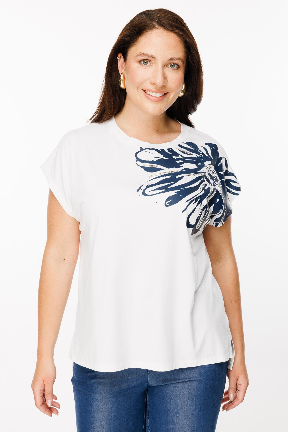 Büyük Beden Çiçek Baskılı Bluz - KEMIK