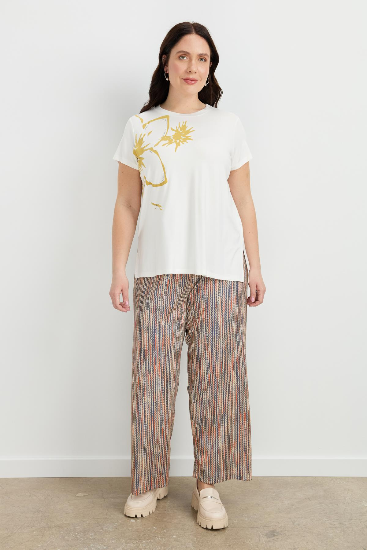 Büyük Beden Çiçek Baskılı Bluz-SARI