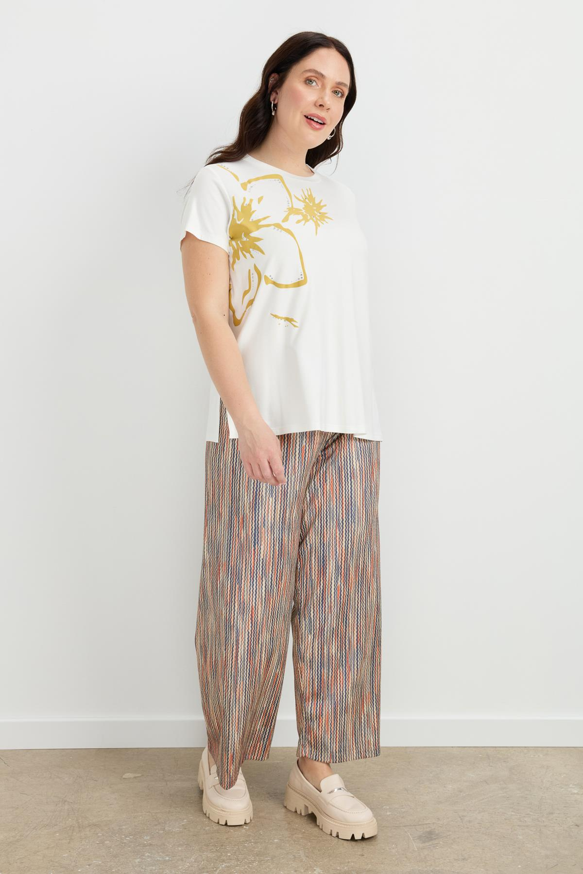 Büyük Beden Çiçek Baskılı Bluz-SARI