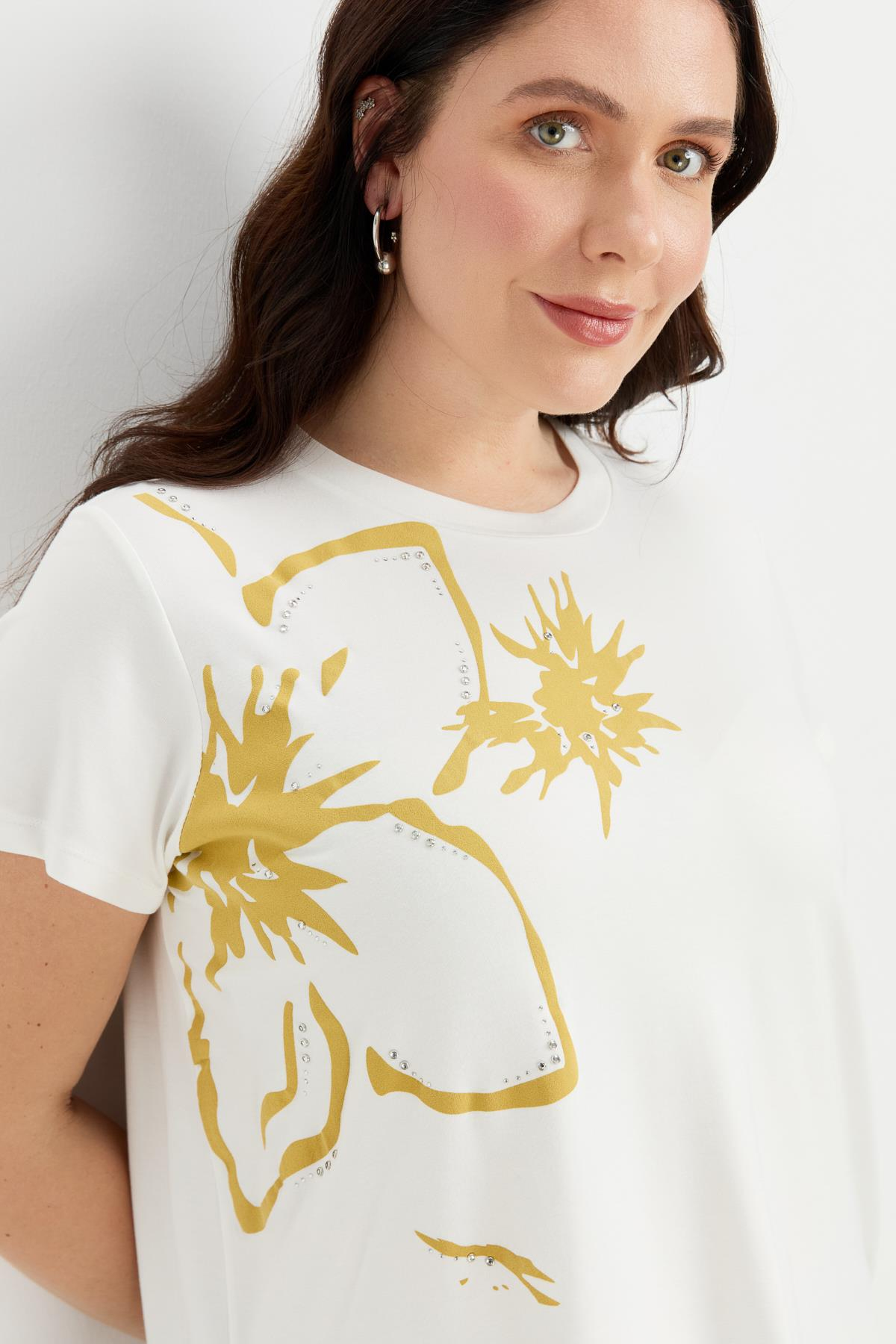 Büyük Beden Çiçek Baskılı Bluz-SARI