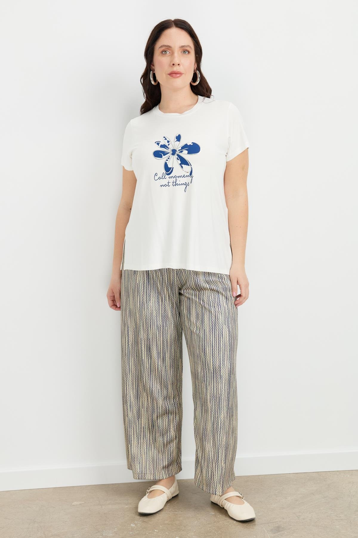 Büyük Beden Çiçek Desen Bluz-KEMIK