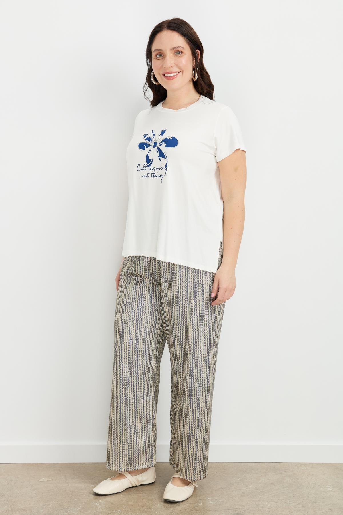 Büyük Beden Çiçek Desen Bluz-KEMIK