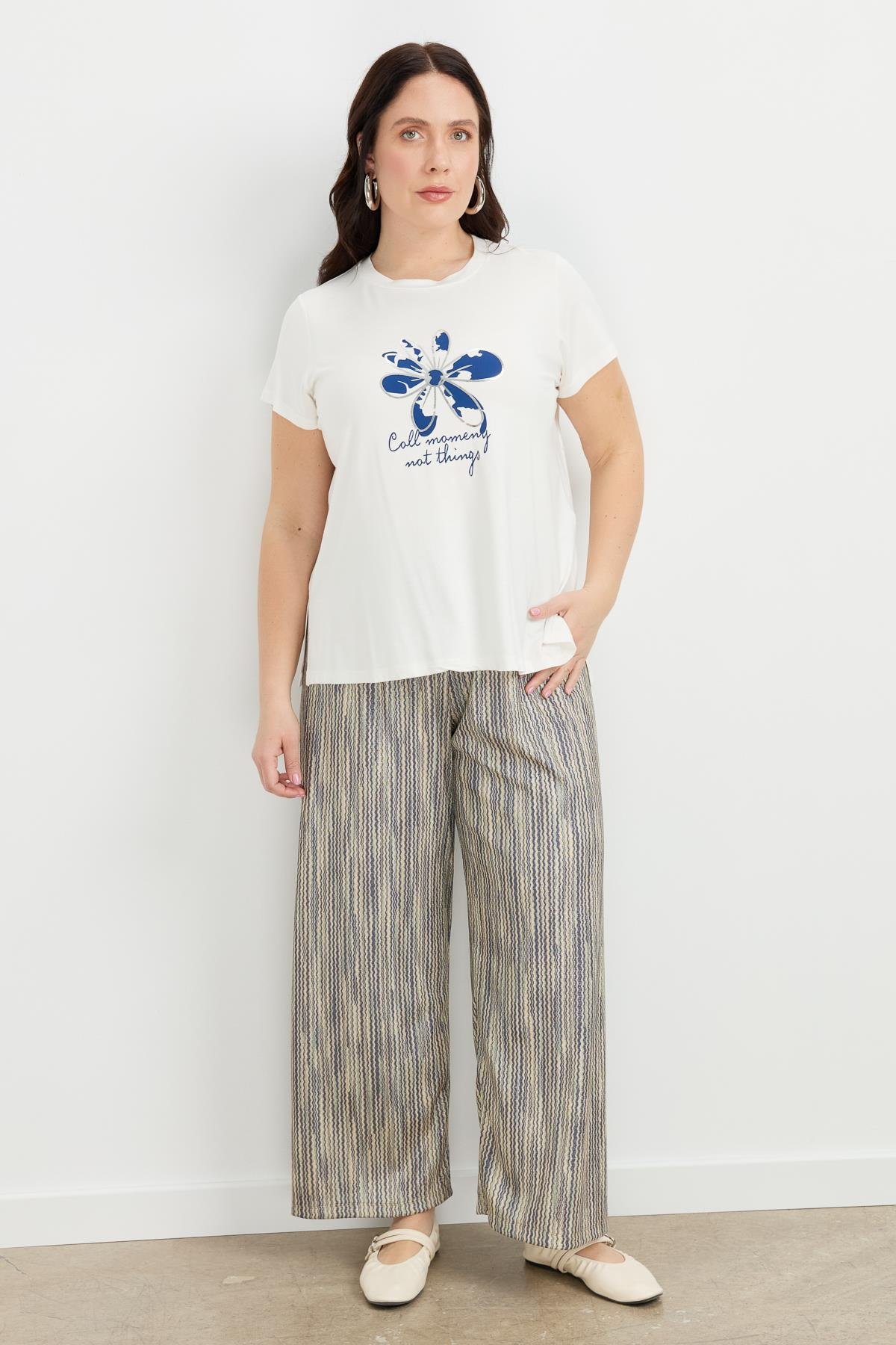 Büyük Beden Çiçek Desen Bluz-KEMIK