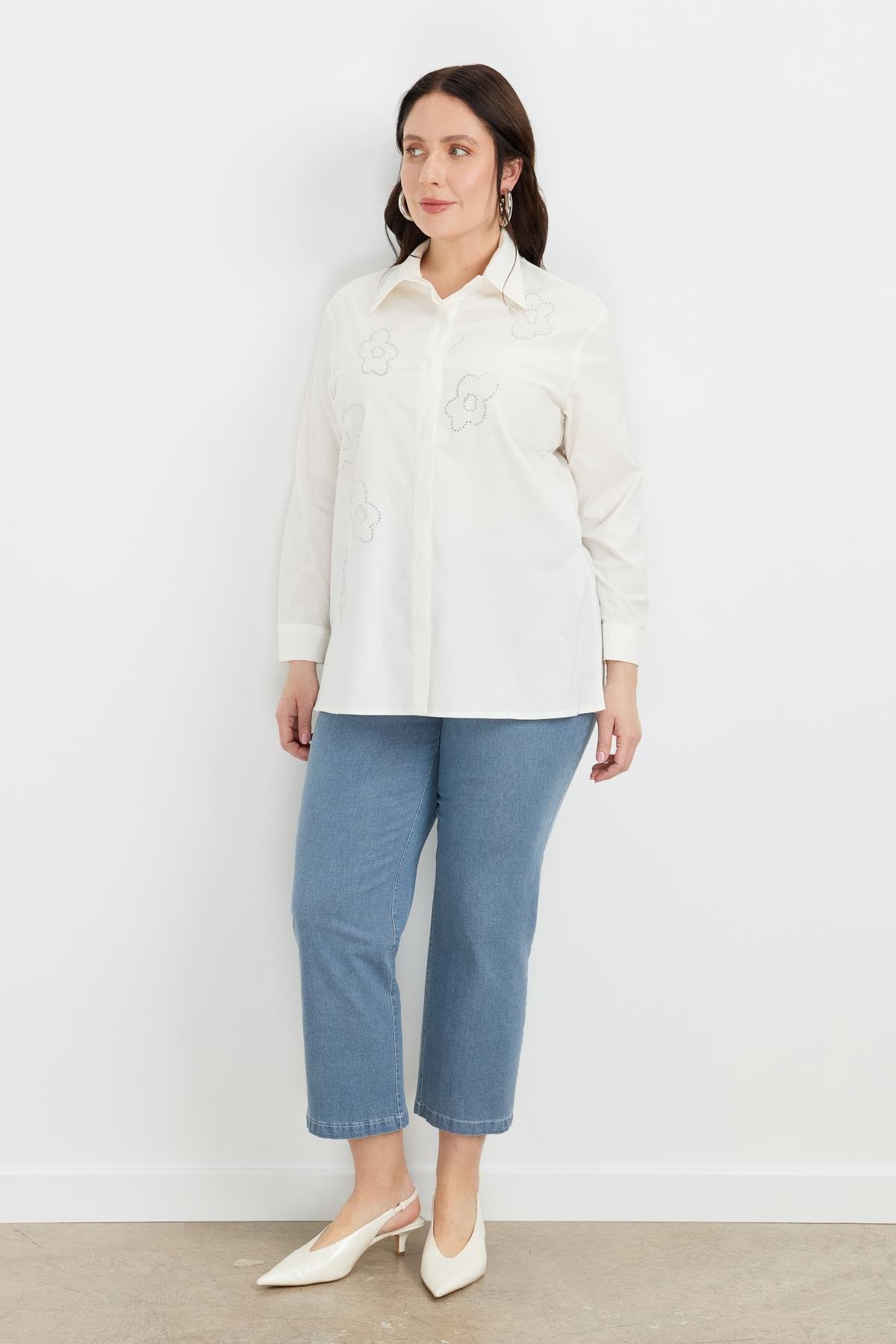 Büyük Beden Çiçek Desenli Gömlek-KEMIK