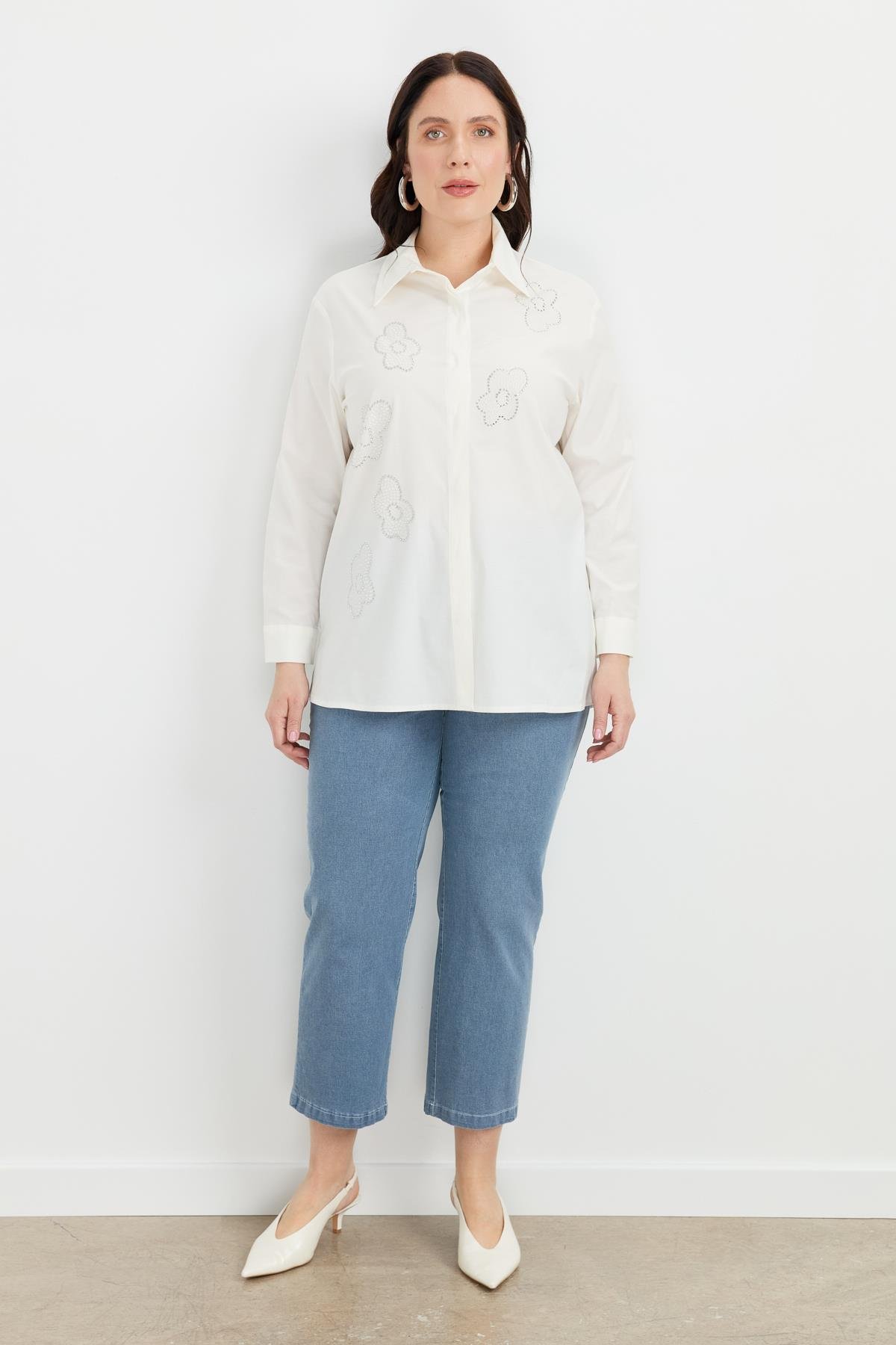 Büyük Beden Çiçek Desenli Gömlek-KEMIK