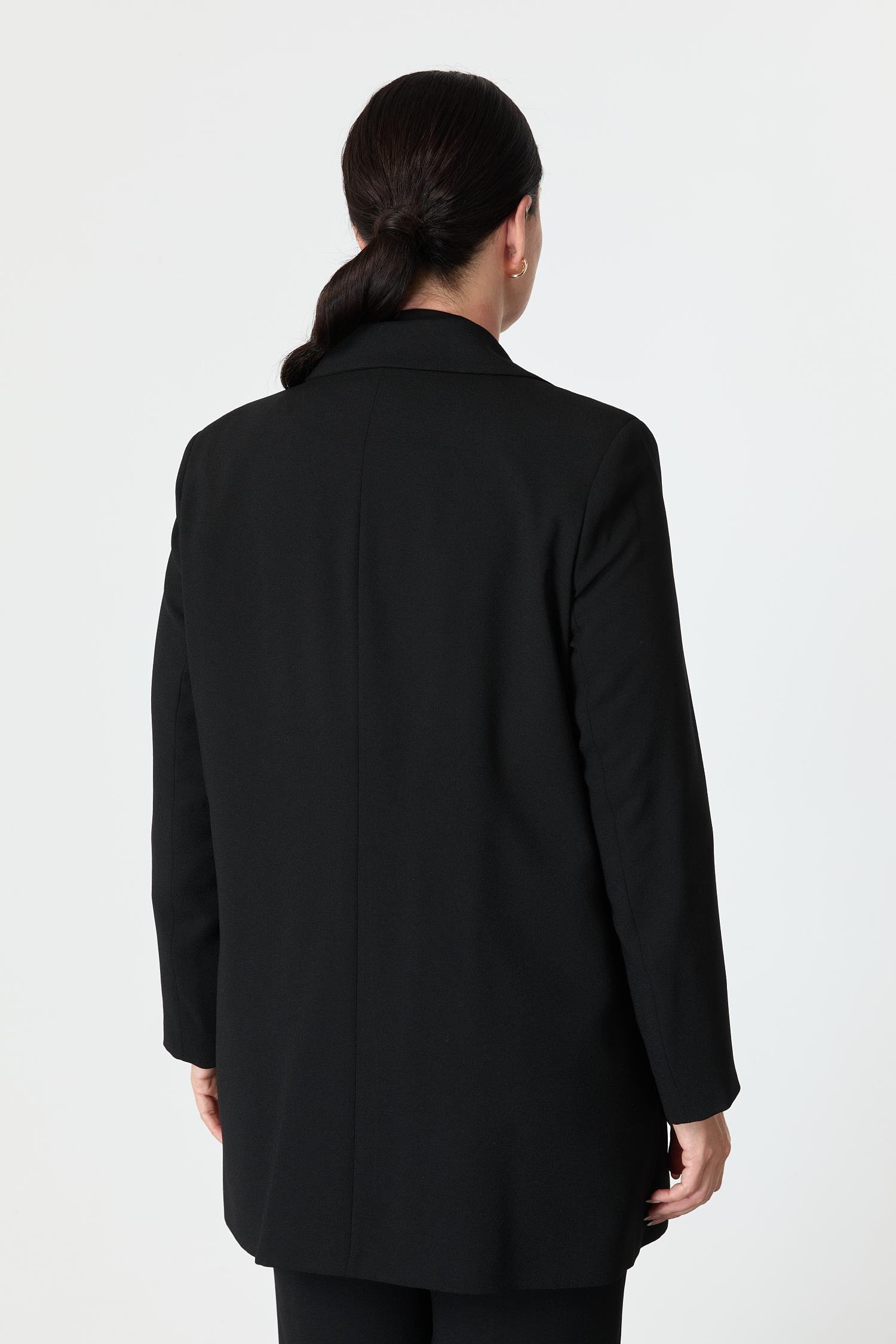 Büyük Beden Çift Düğmeli Krep Ceket-SİYAH