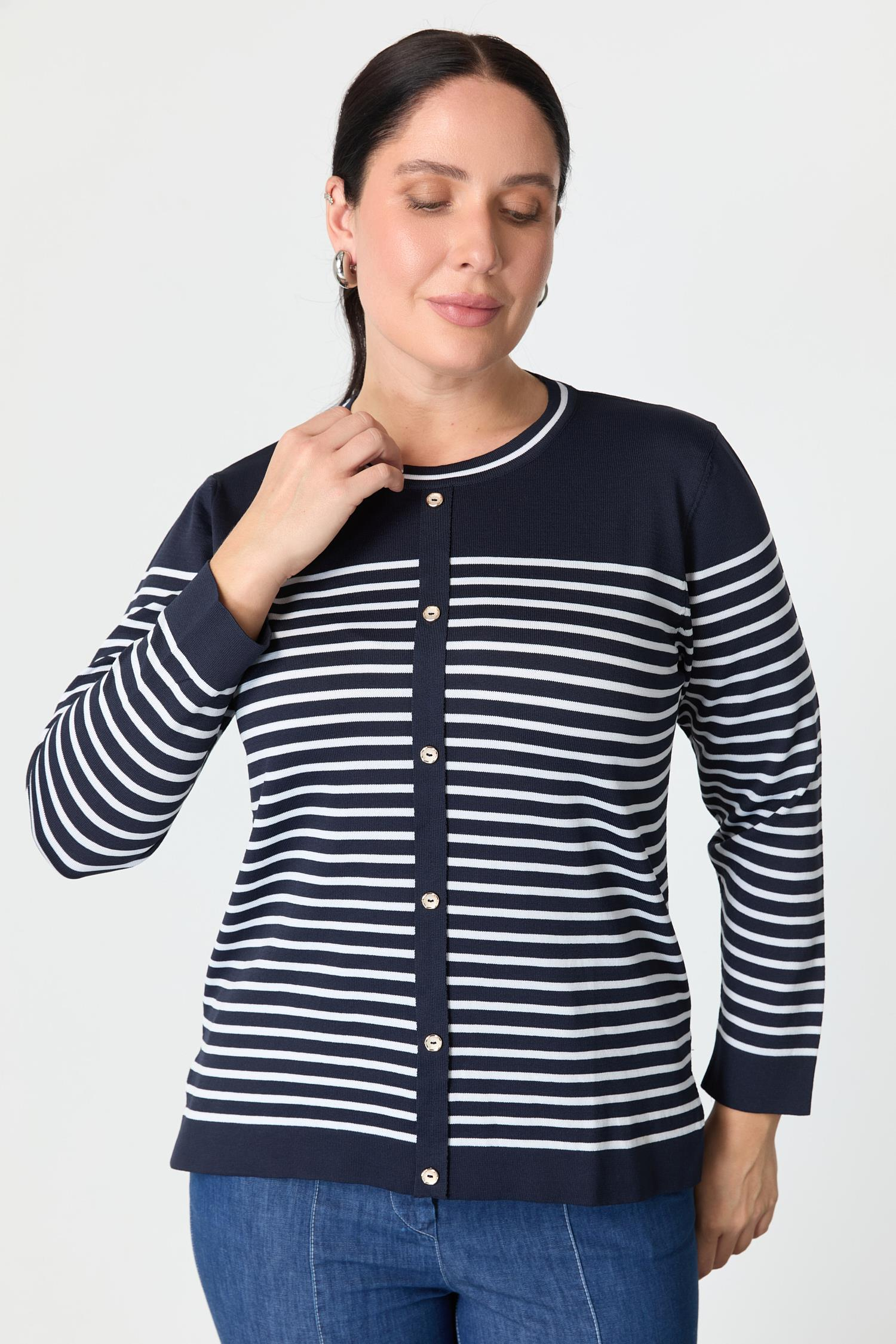 Büyük Beden Çizgili Triko Kazak-LACI