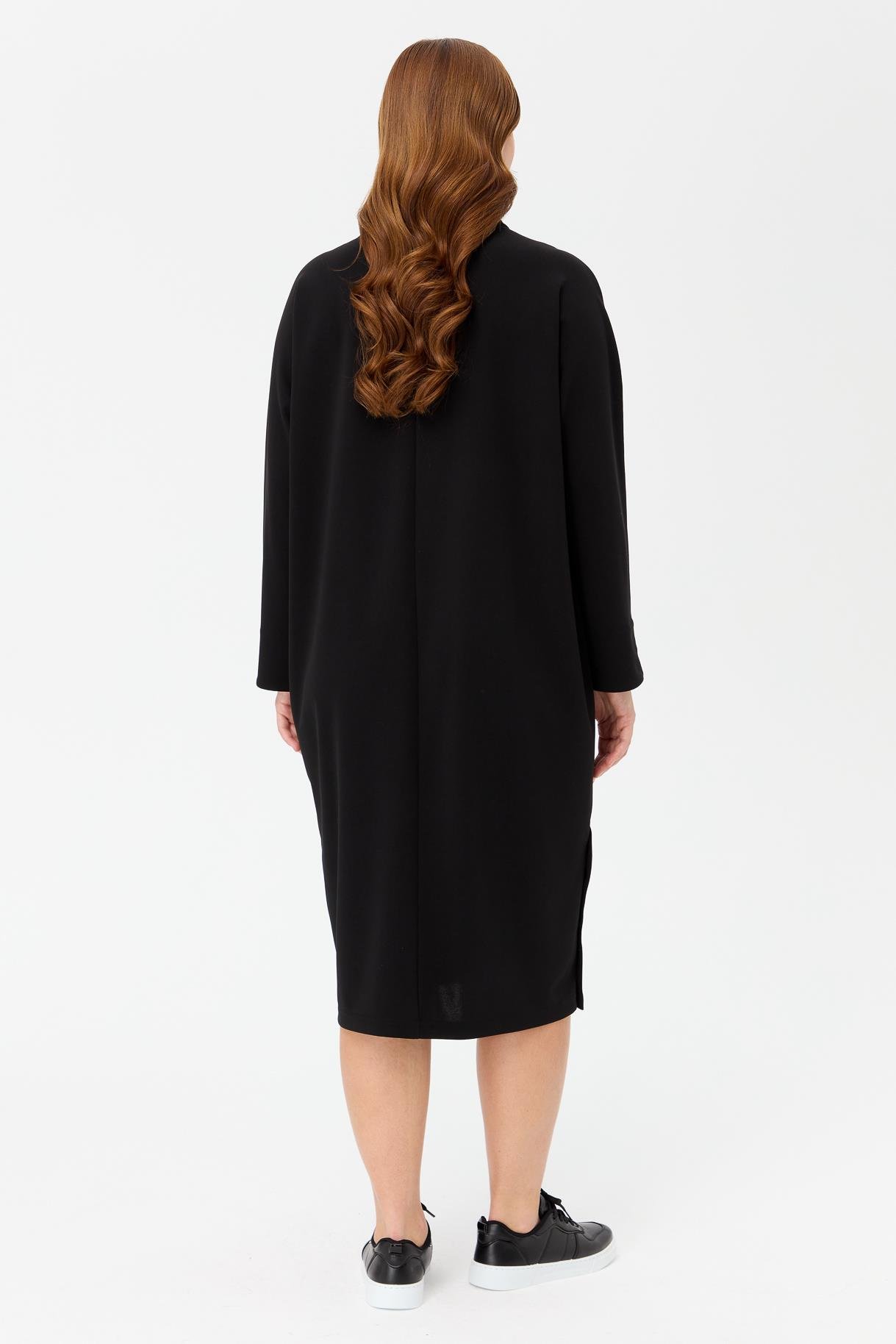 Büyük Beden Degaje Yaka Cepli Elbise - SİYAH