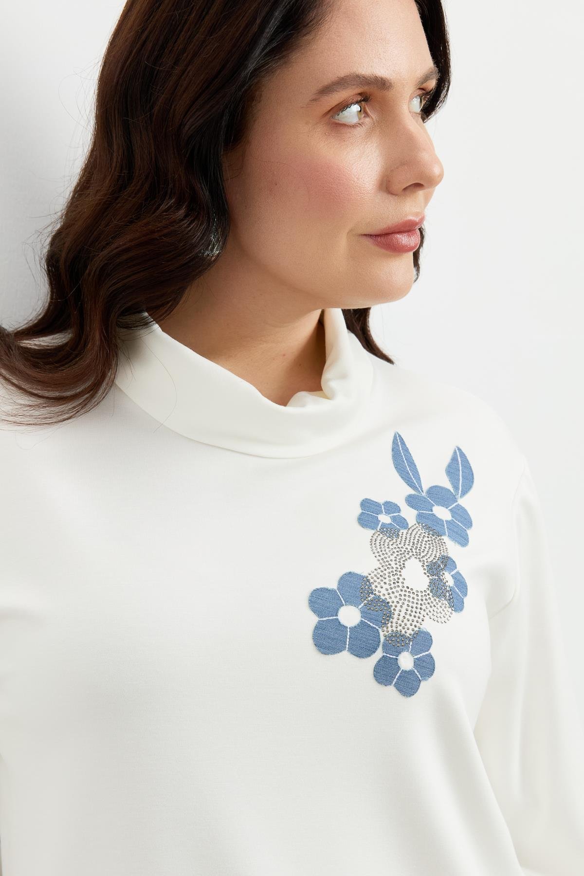 Büyük Beden Degaje Yaka Sweatshirt-EKRU