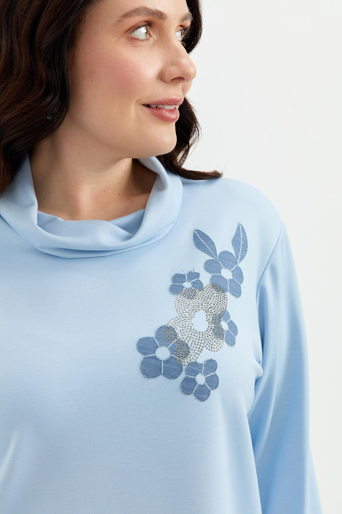 Büyük Beden Degaje Yaka Sweatshirt-MAVİ