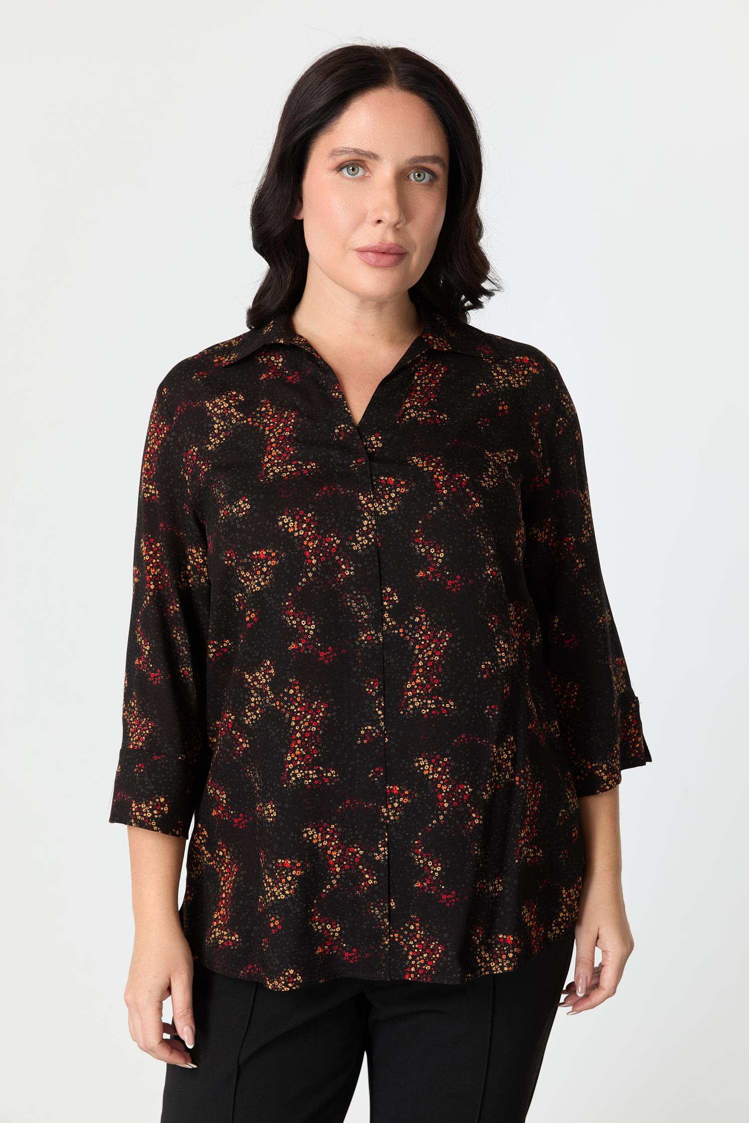 Büyük Beden Desenli Gömlek-KIRMIZI