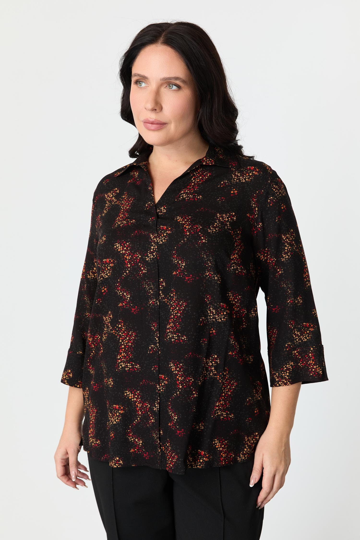 Büyük Beden Desenli Gömlek-KIRMIZI